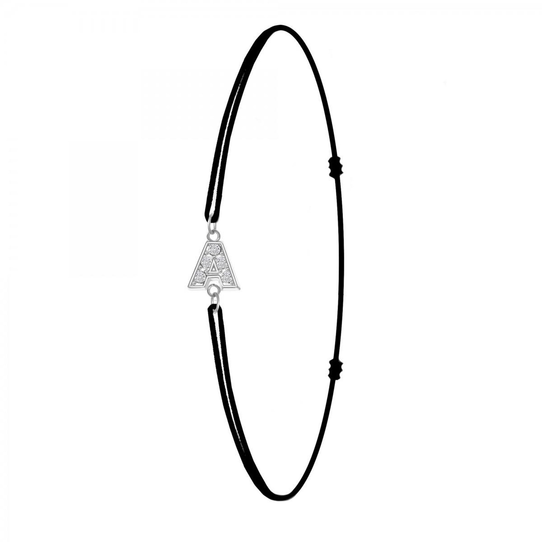 SC CRYSTAL Bracelet lettre A élastique noir SC Crystal orné de Cristaux scintillants