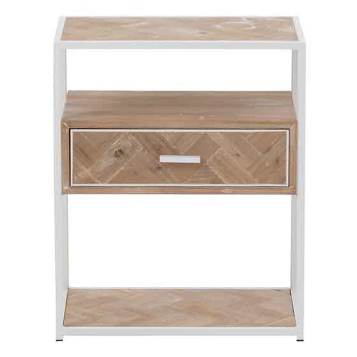Paris Prix Table d'Appoint 1 Tiroir  Miraza  61cm Naturel & Blanc