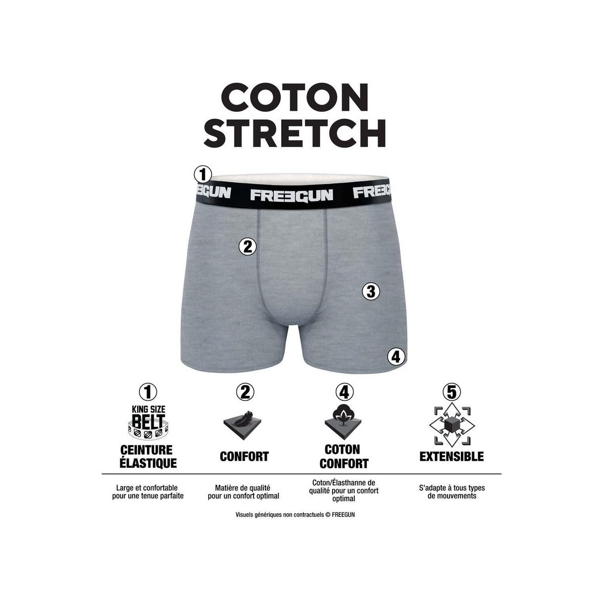 FREEGUN Lot de 6 boxers homme en Coton