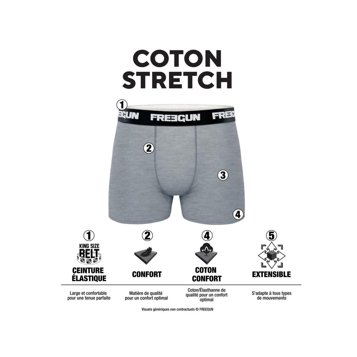 FREEGUN Lot de 6 boxers homme en Coton