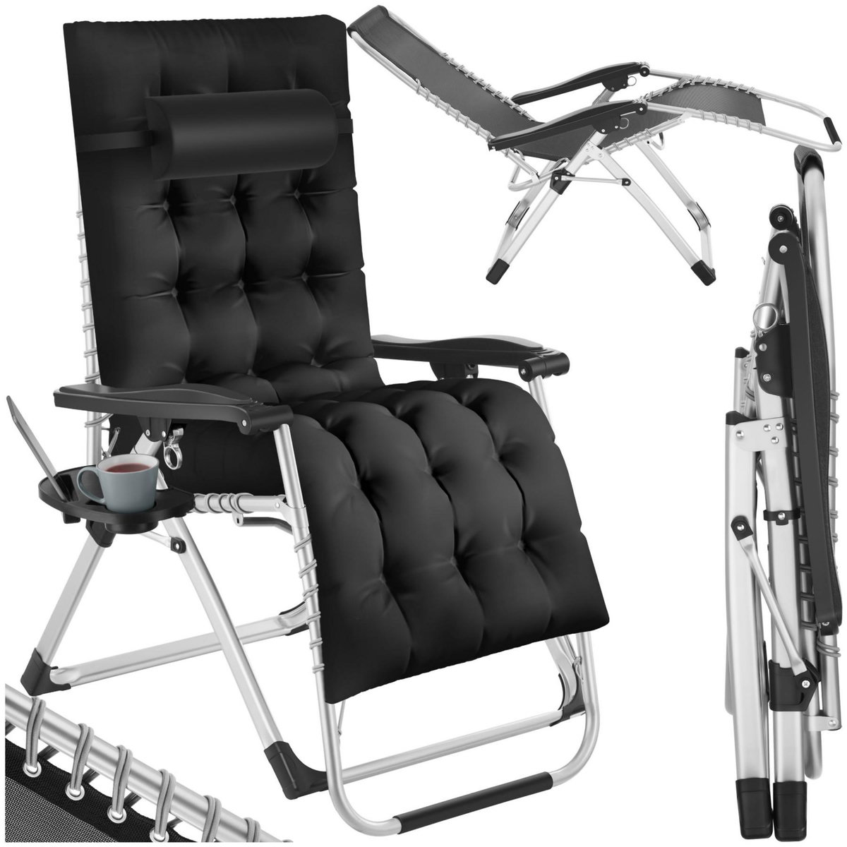 tectake Chaise longue Pliable noir