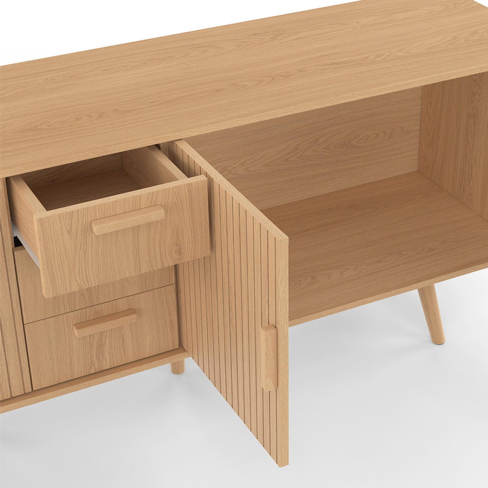 Voir la diapositive 6 : ID MARKET Buffet 180 cm juliette xxl 4 portes et 3 tiroirs effet lattes tasseau bois