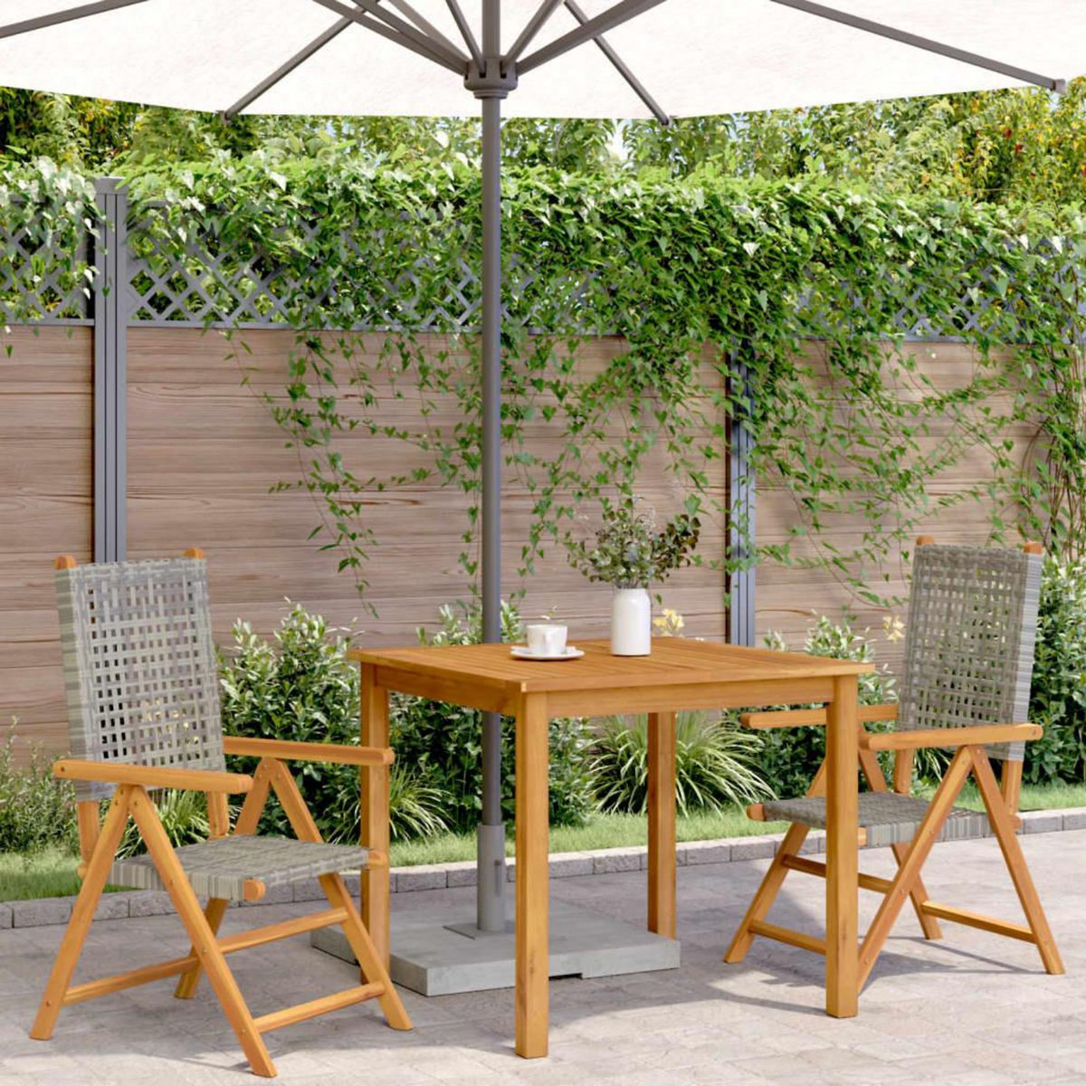 VIDAXL Chaises de jardin lot de 2 gris bois massif d'acacia et rotin