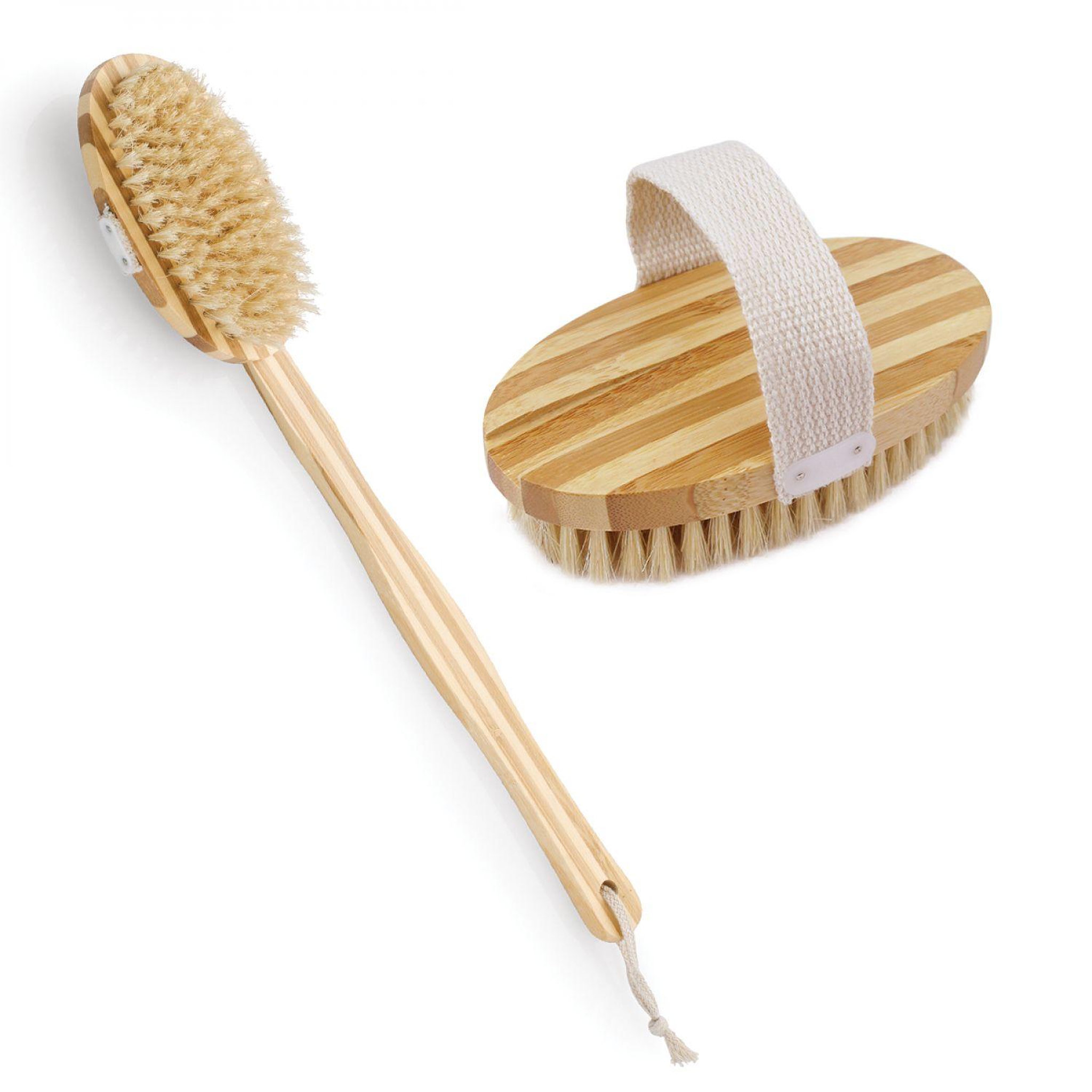 VIVEZEN Brosse à poils en bambou 42 cm avec manche amovible et poignée de maintien