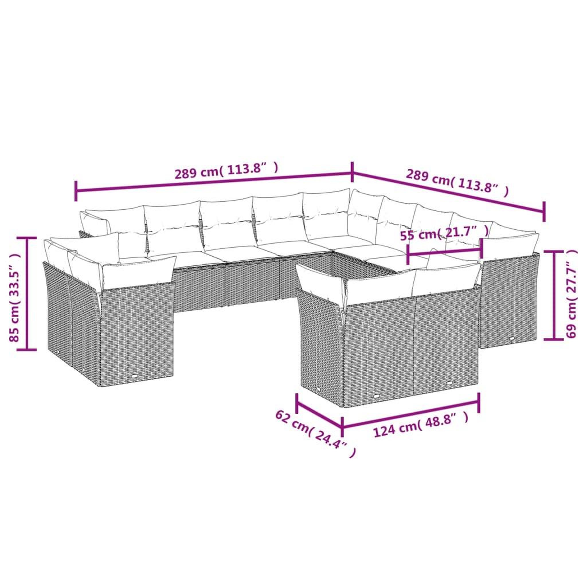 Voir la diapositive 3 : VIDAXL Salon de jardin avec coussins 13 pcs marron resine tressee
