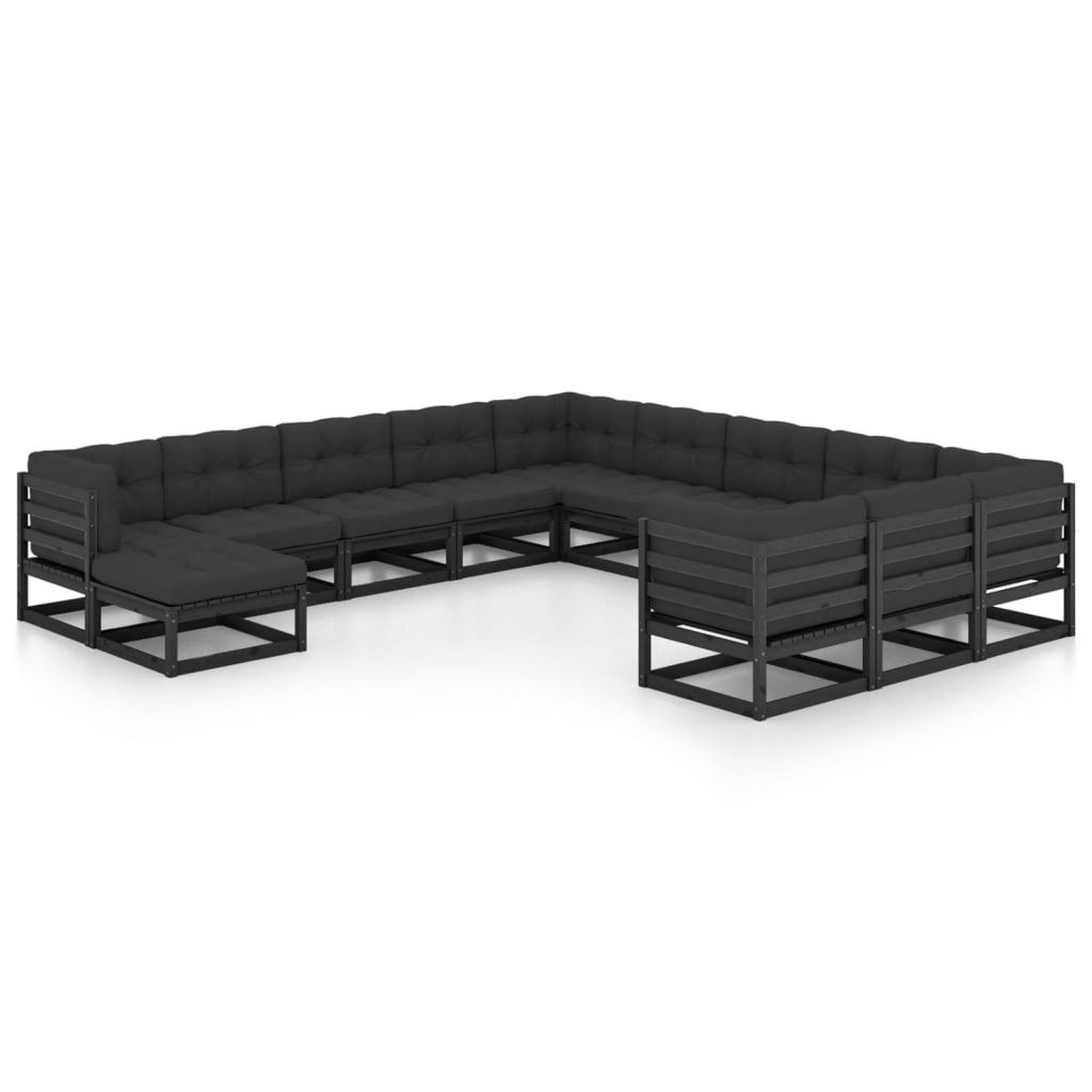 Voir la diapositive 2 : VIDAXL Salon de jardin 12 pcs avec coussins Noir Bois de pin massif