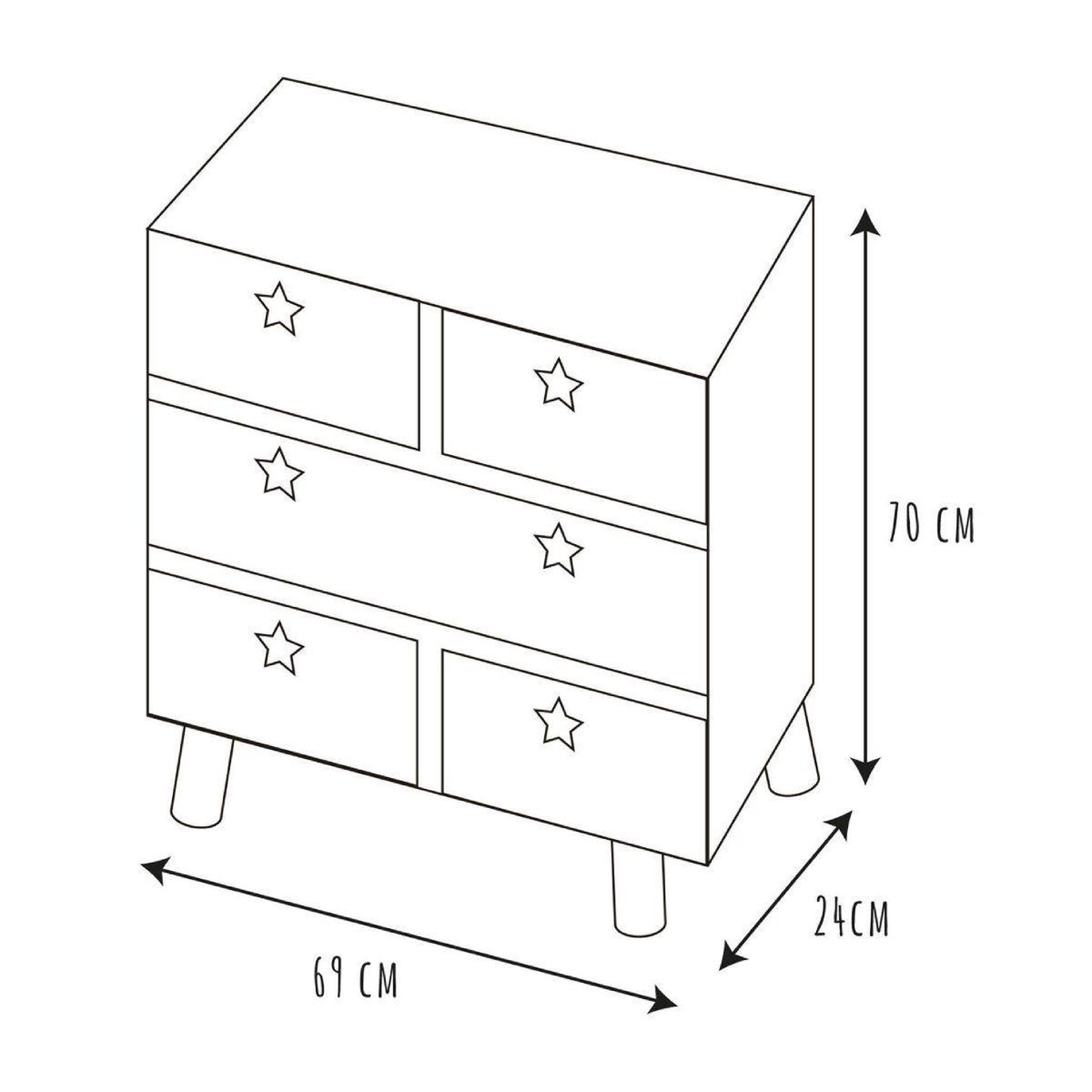 Voir la diapositive 6 : HOME DECO KIDS Commode 5 tiroirs  star  70cm blanc & beige