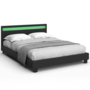 Voir la diapositive 5 : ID MARKET Lit double NEO avec tête de lit LED intégrées et sommier 140 x 190 cm PVC noir