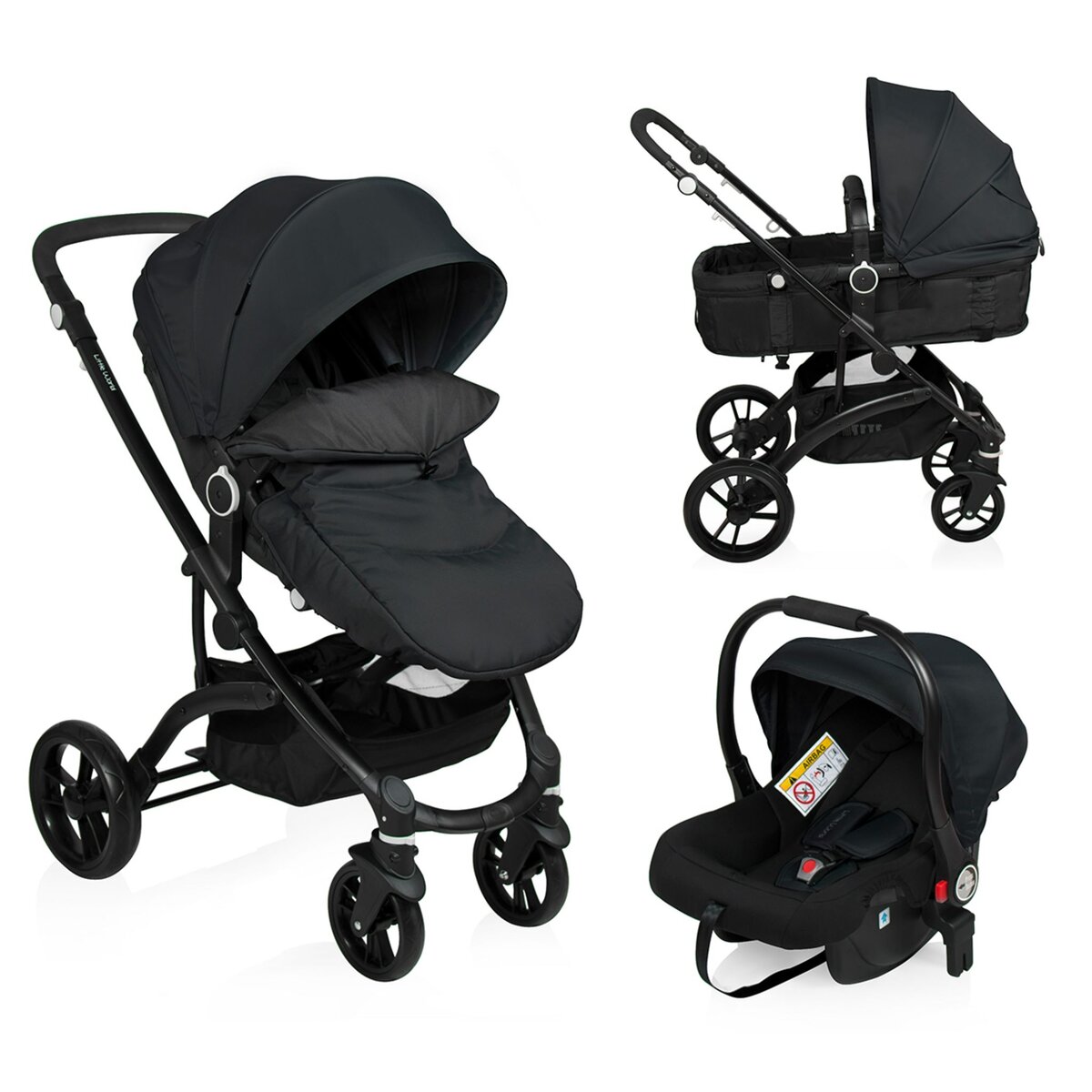 vidaXL Poussette pour bébé 3-en-1 Gris foncé et noir Acier