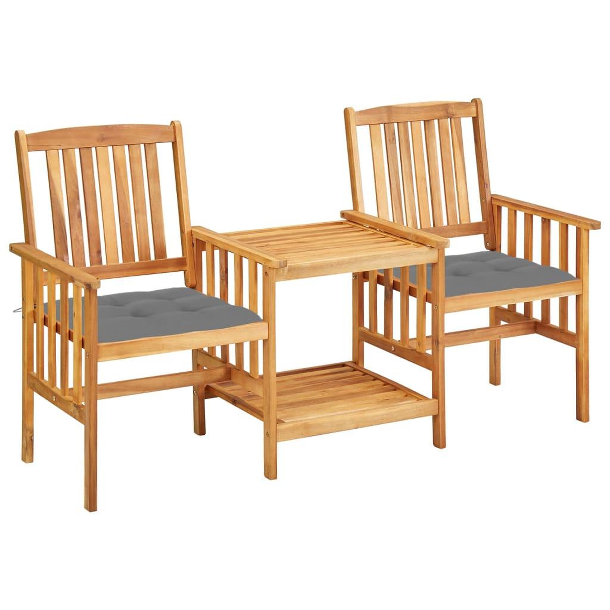 VIDAXL Chaises de jardin avec table a the et coussins acacia solide