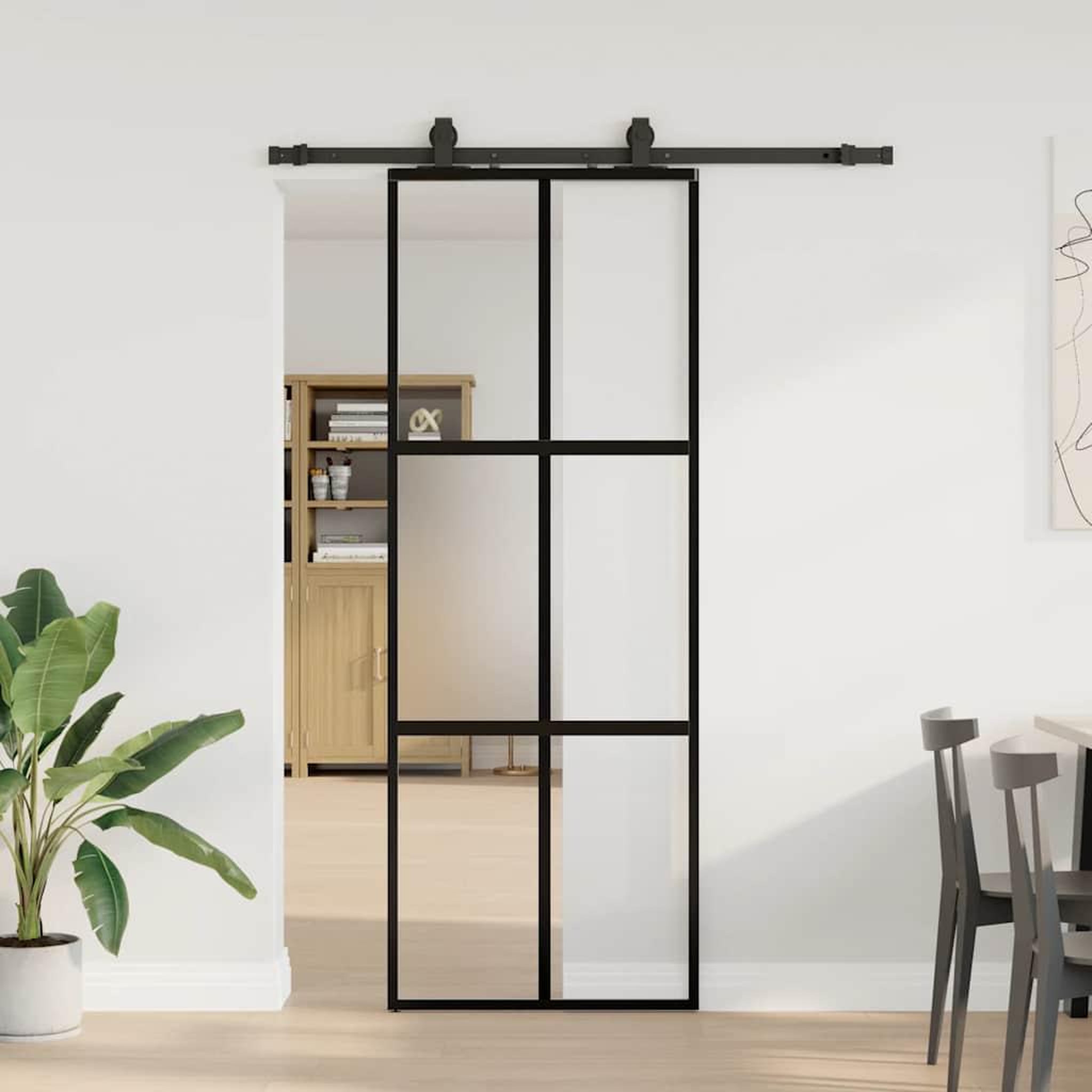 VIDAXL Porte coulissante kit quincaillerie noir 76x205 cm verre trempe