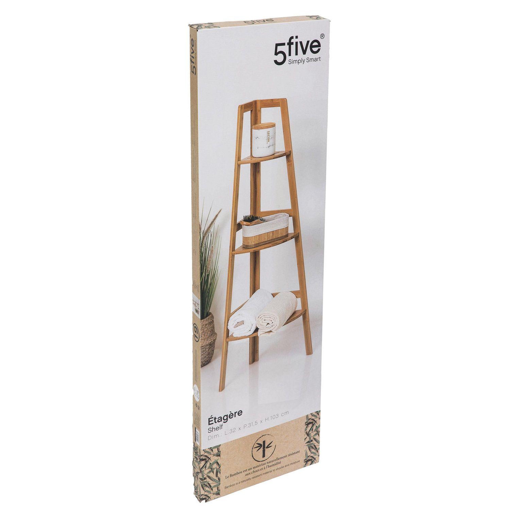Voir la diapositive 2 : FIVE Etagère d'angle 3 niveaux en bambou - hauteur 103 cm