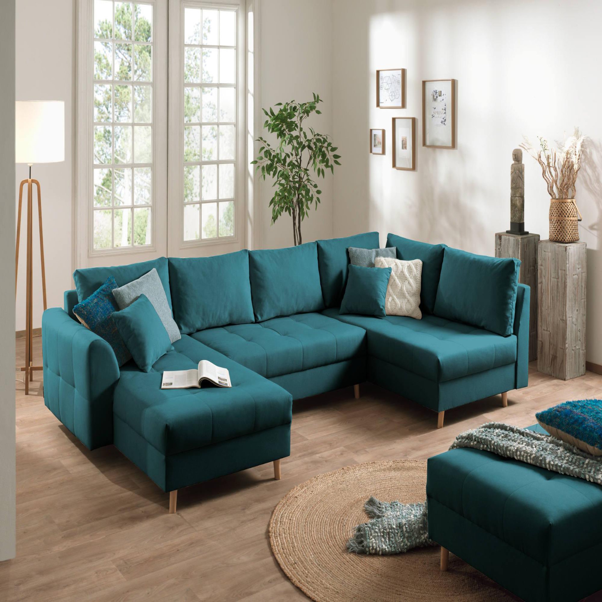 Voir la diapositive 1 : LISA DESIGN Rune - canapé panoramique - avec pouf d'appoint - 7 places - style scandinave - droit