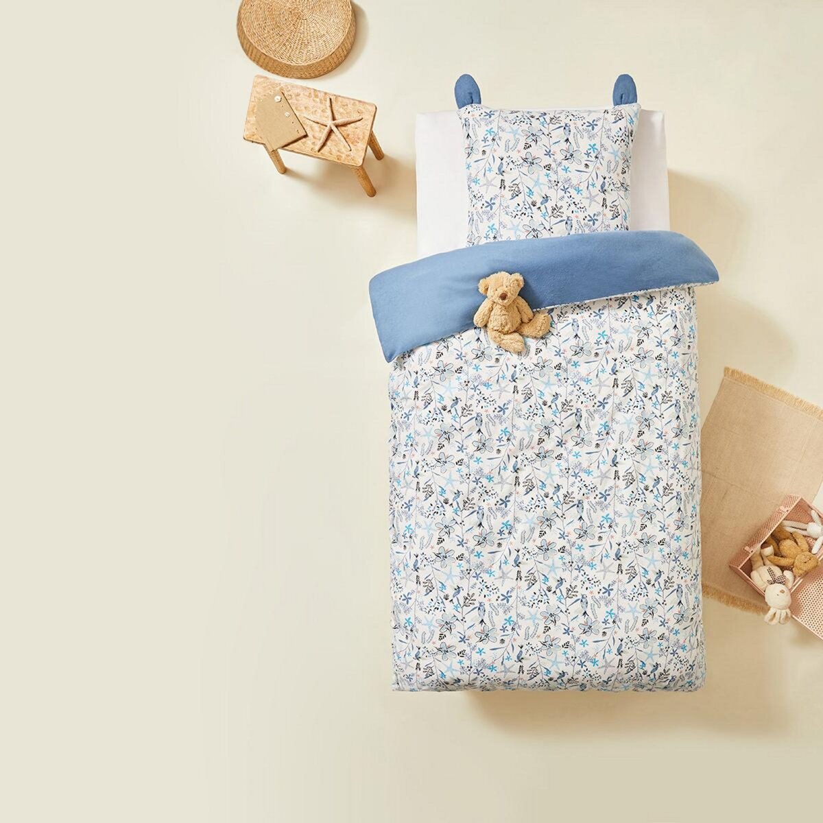 Petit Béguin Housse de couette enfant + taie d'oreiller en flanelle Océan d'amour