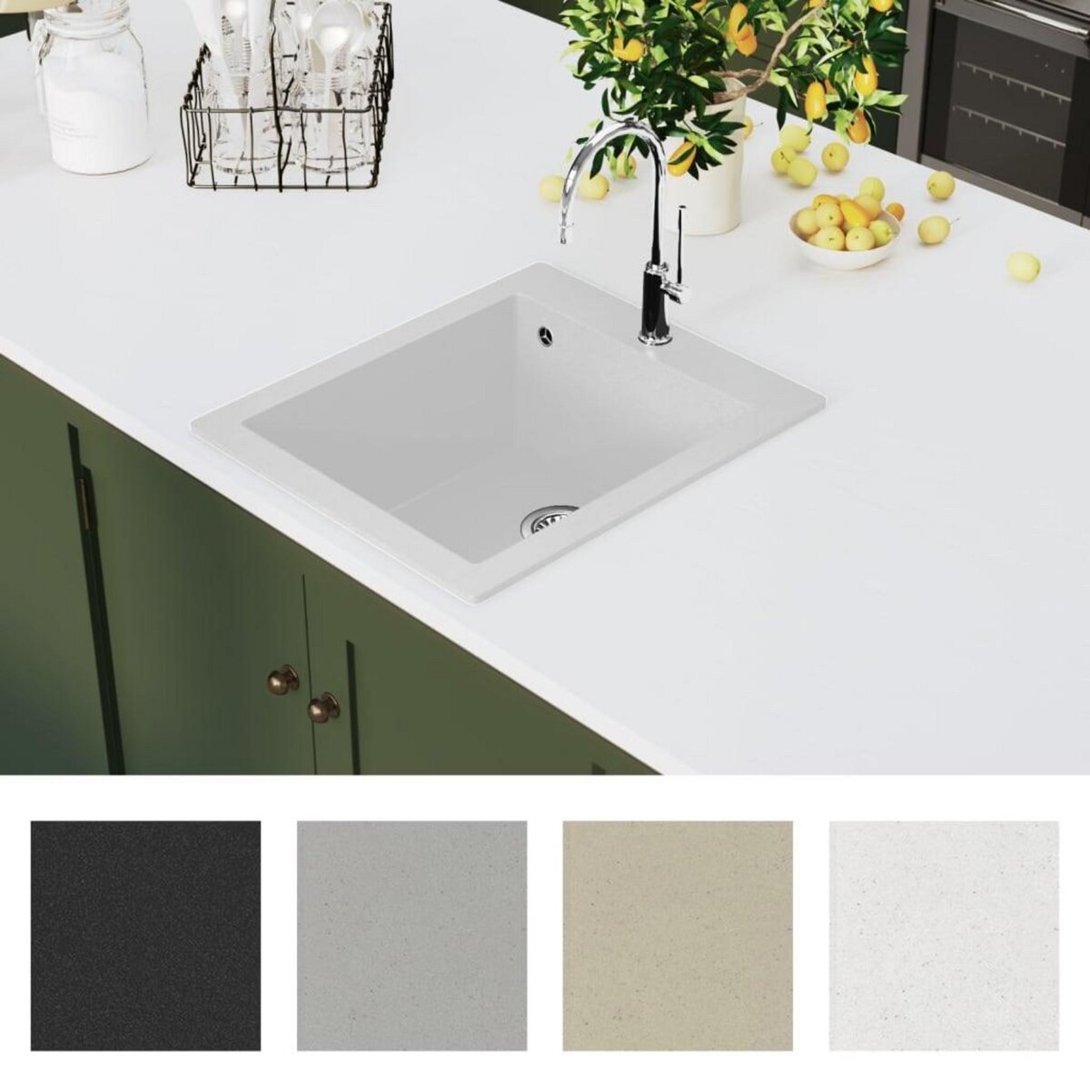 VIDAXL Evier de cuisine Granite Blanc creme
