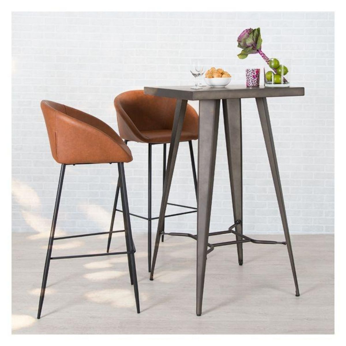 Rendez vous déco Lot de 2 chaises de bar 75 cm en cuir synthétique marron - Kalba