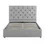 Cadre de lit coffre avec grande tête de lit capitonnée en tissu gris clair 140x190 DAVID