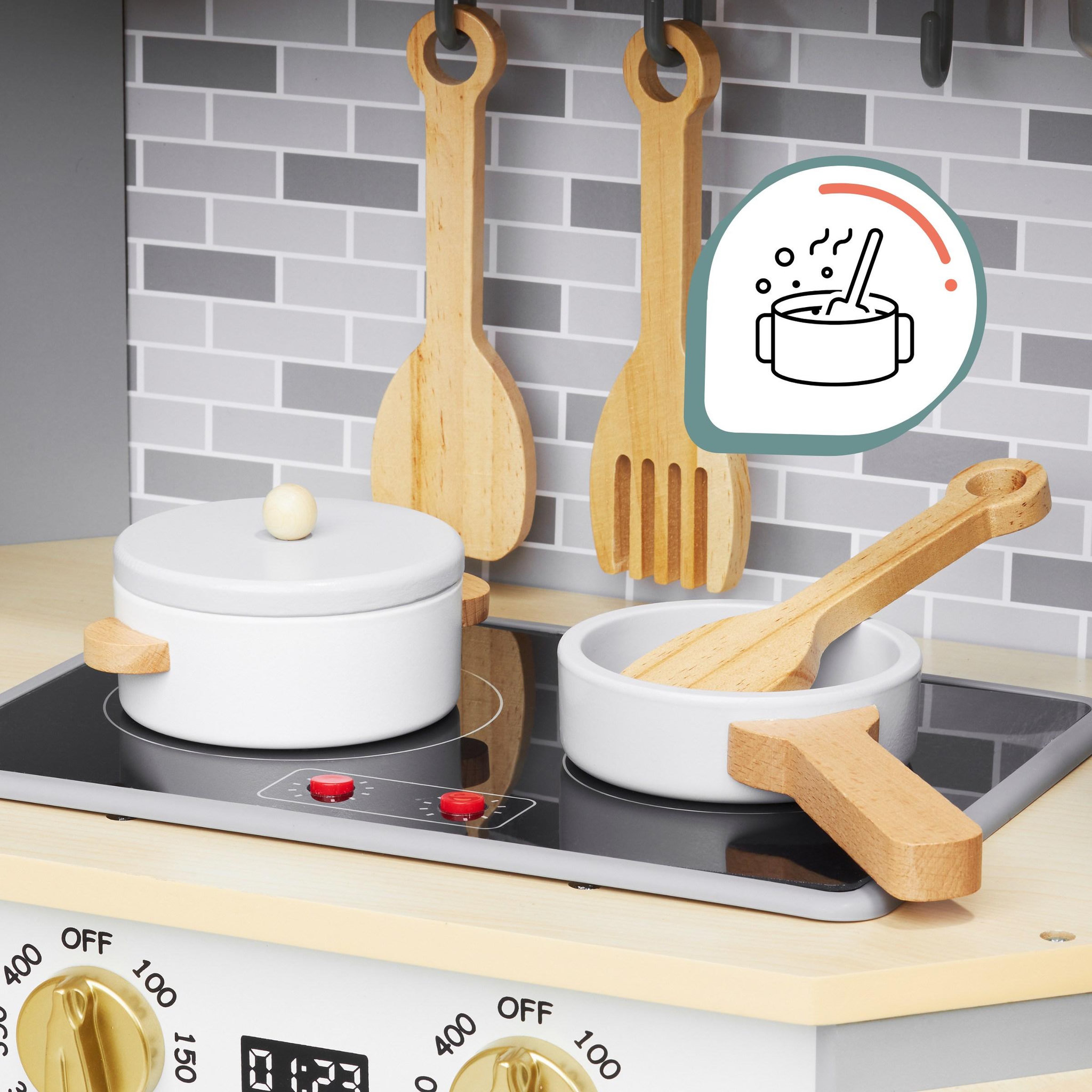 Voir la diapositive 5 : MAMABRUM Cuisine interactive bois led lave-linge et vaisselle mamabrum