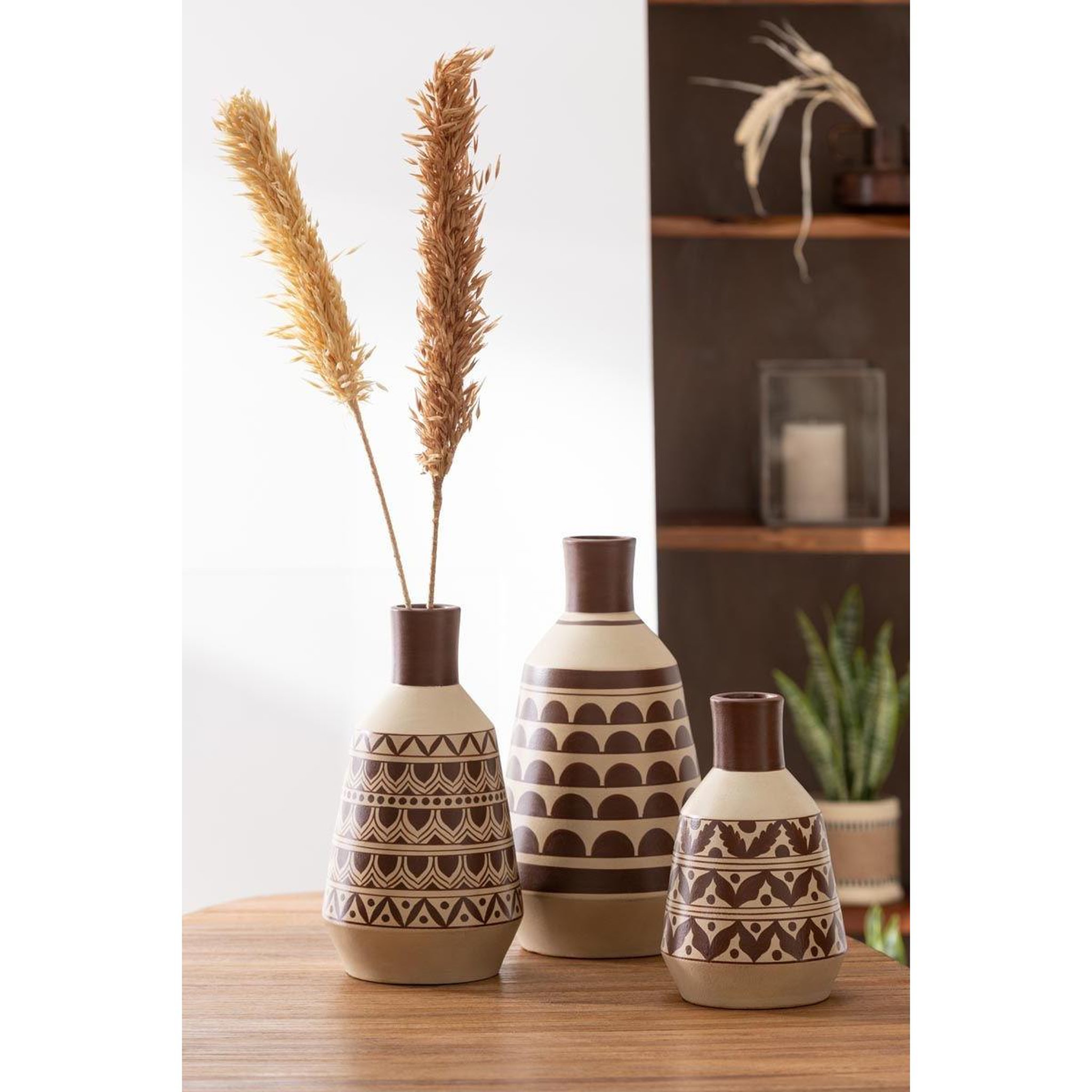 Voir la diapositive 4 : J-LINE Vase Design Feuilles  Jaisalmer  30cm Marron