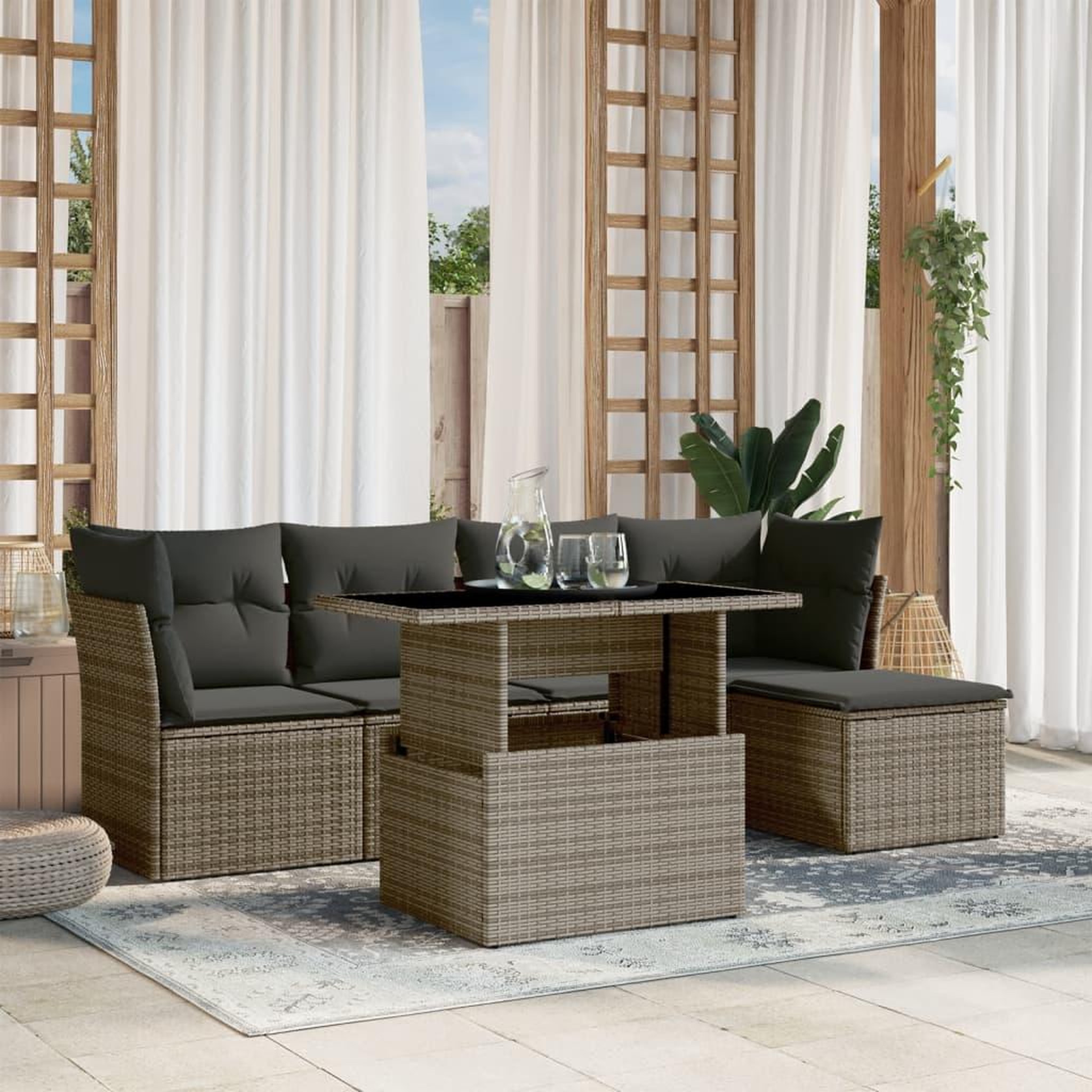 VIDAXL Salon de jardin 6 pcs avec coussins gris resine tressee