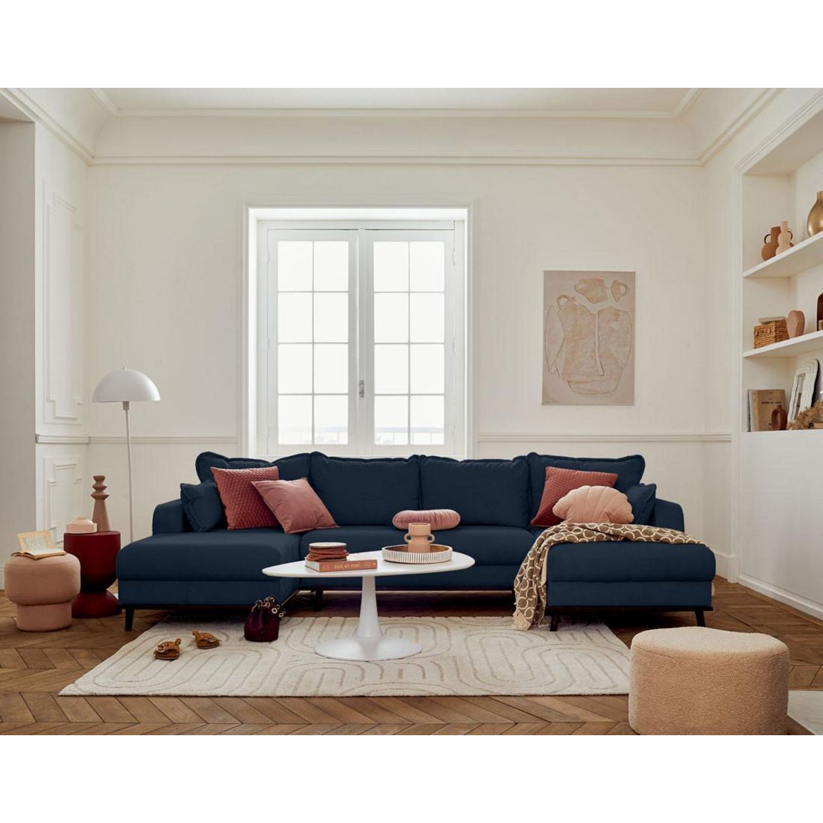 LISA DESIGN Albane - canapé panoramique en u - 7 places - convertible avec coffre - en velours côtelé