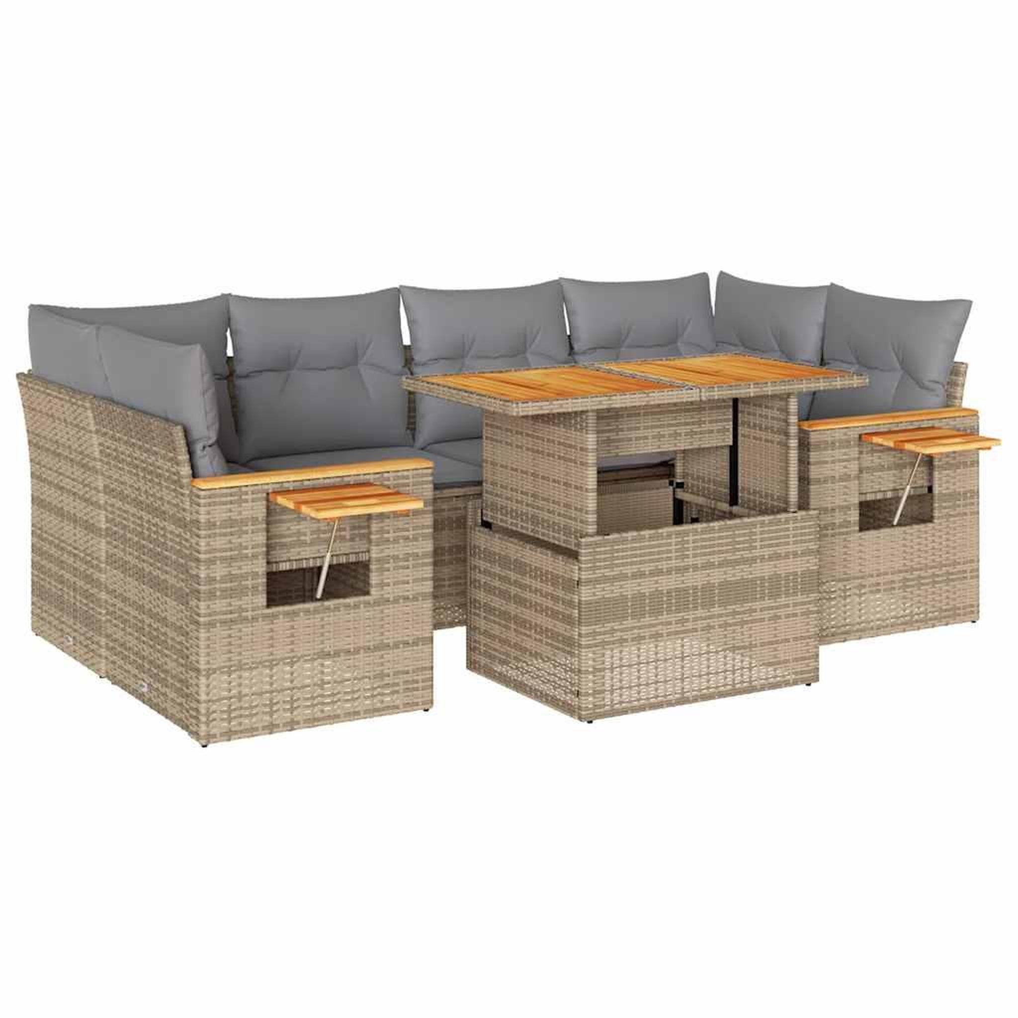 Voir la diapositive 2 : VIDAXL Salon de jardin avec coussins 7 pcs beige resine tressee acacia