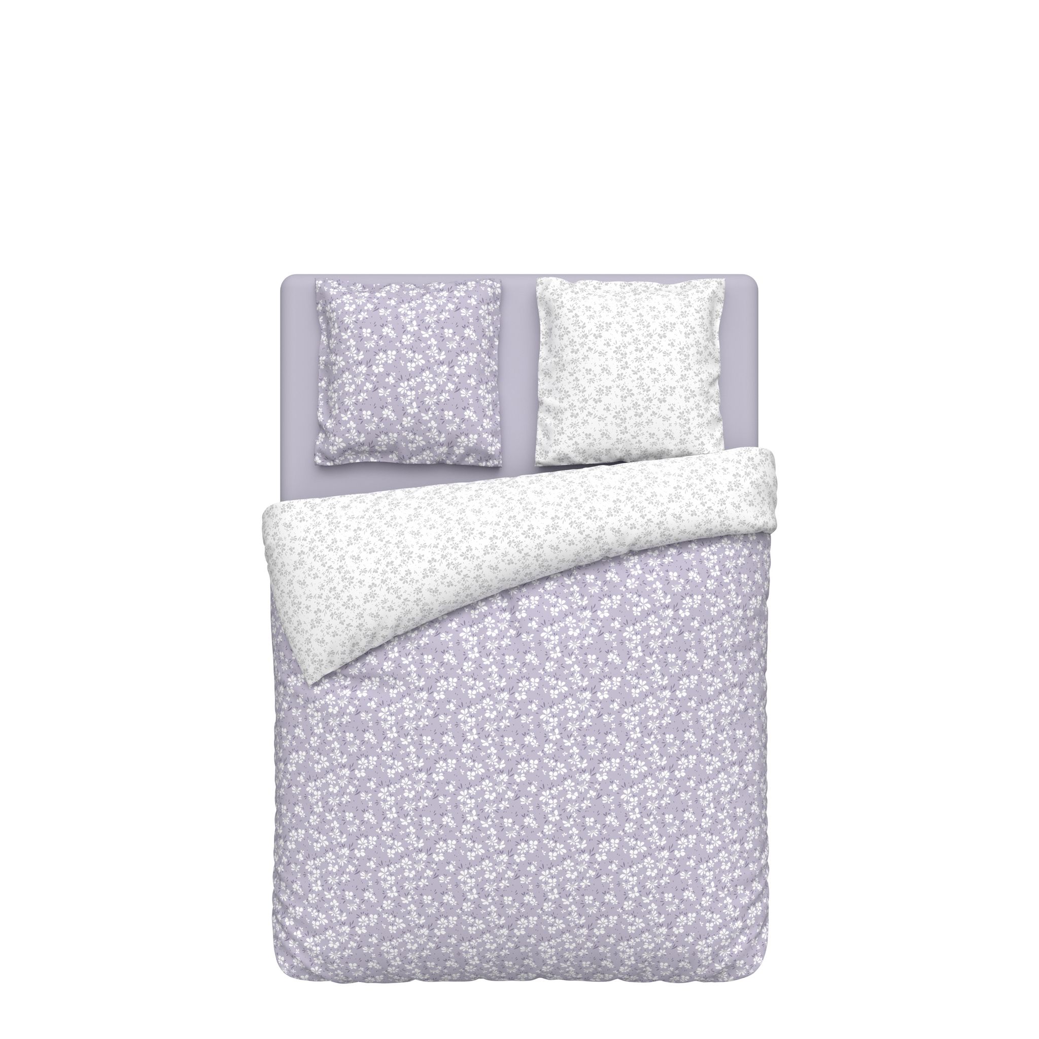 ACTUEL Parure housse de couette en polycoton motif floral LOUNA. Coloris disponibles : Violet
