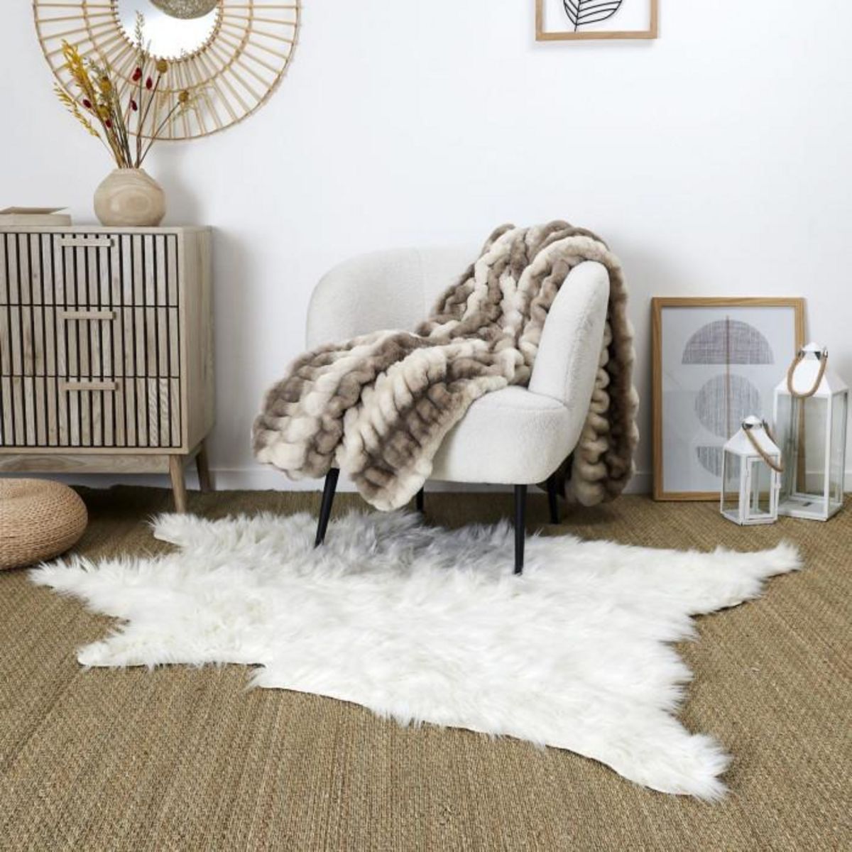 Paris Prix Tapis Imitation Fourrure  Effet Peau  120x158cm Blanc