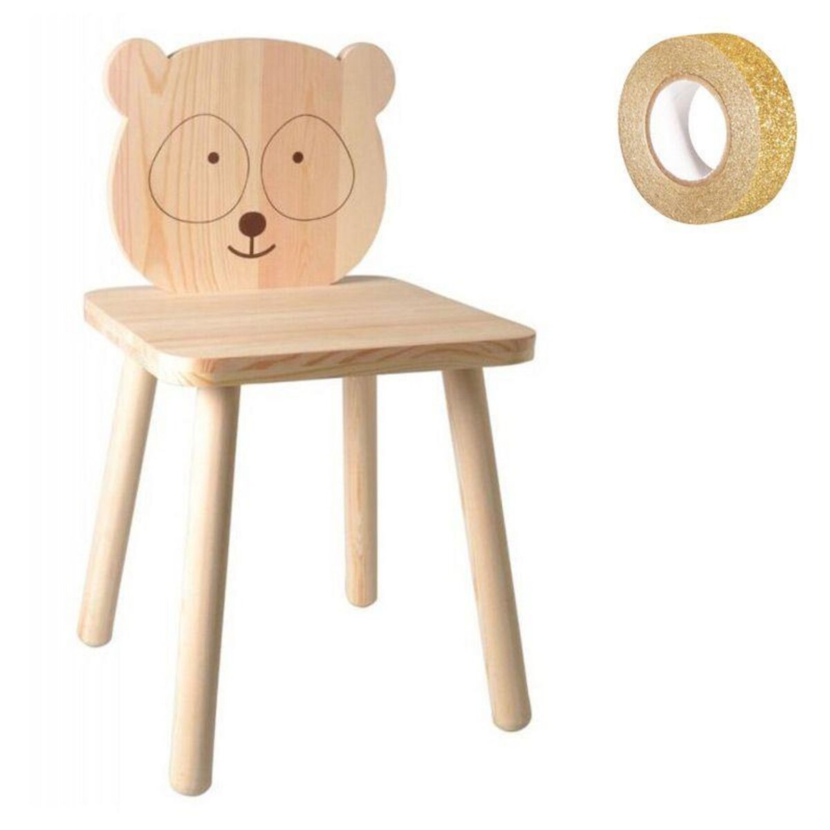 Youdoit Chaise en bois enfant à peindre 29 x 53 cm Petit Panda + masking tape doré à paillettes 5 m