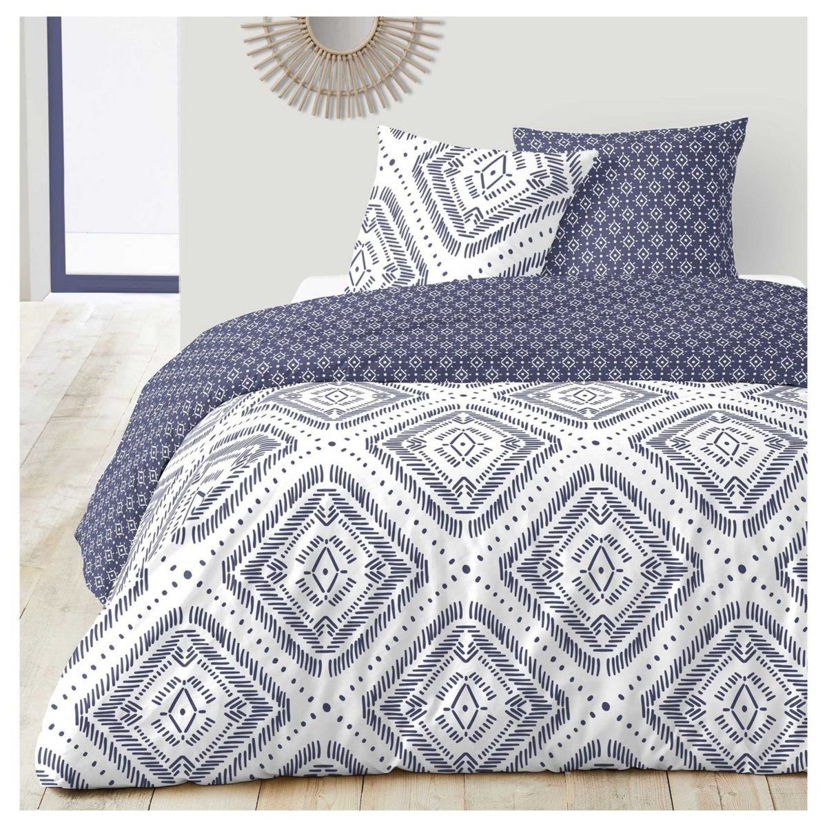 Parure housse de couette en coton 57 fils motifs ethniques 