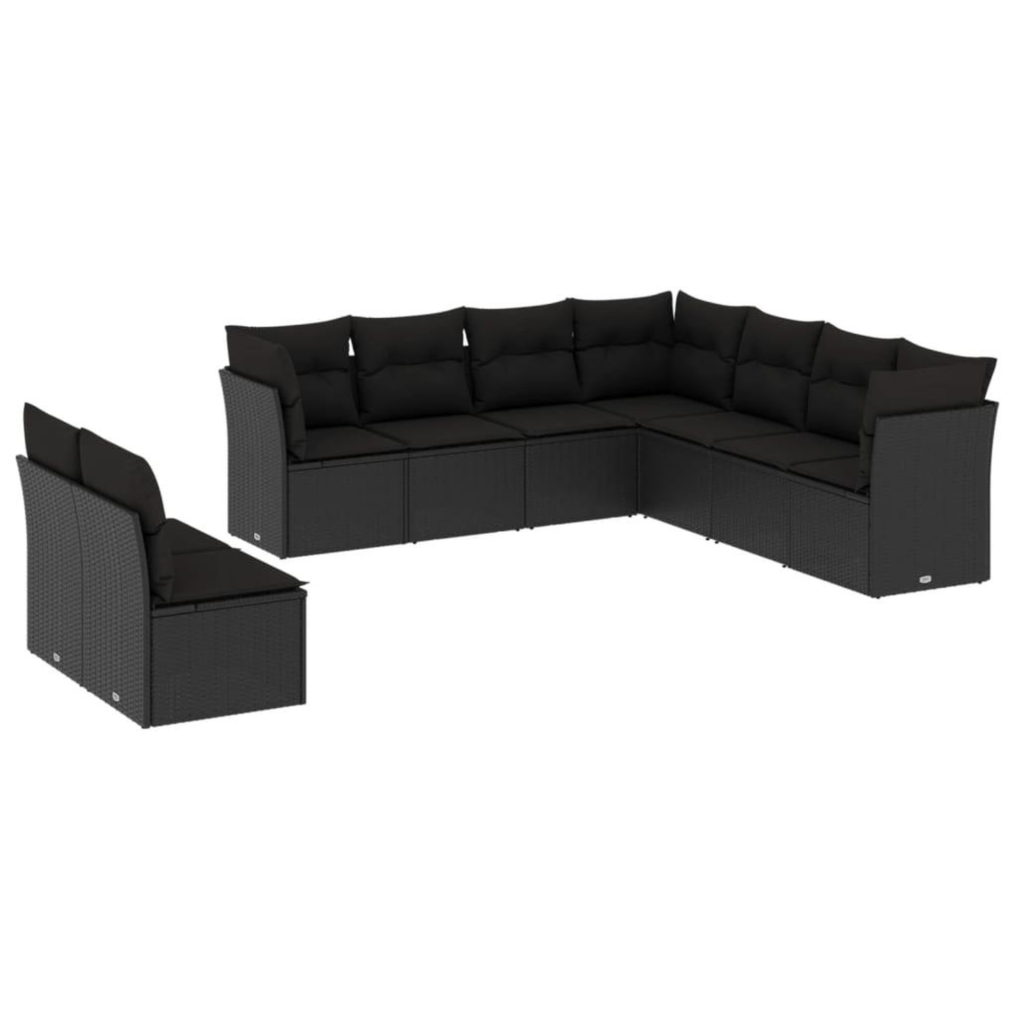 Voir la diapositive 2 : VIDAXL Salon de jardin 9 pcs avec coussins noir resine tressee