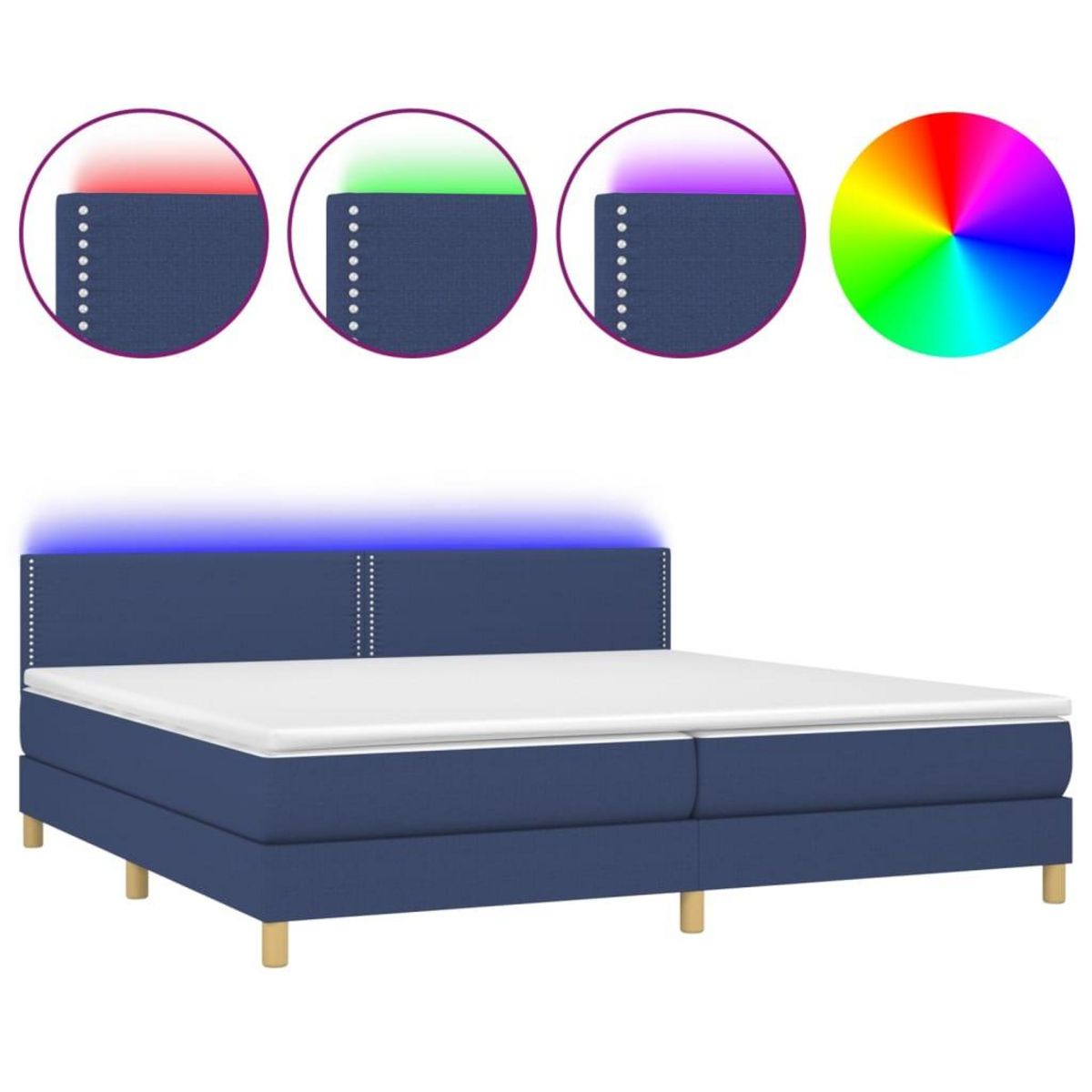 VIDAXL Sommier a lattes de lit et matelas et LED Bleu 200x200 cm Tissu