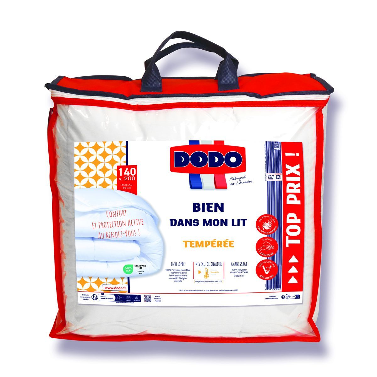 DODO Couette tempérée en microfibre toucher tout doux et anti acariens 300g/m² BIEN DANS MON LIT 