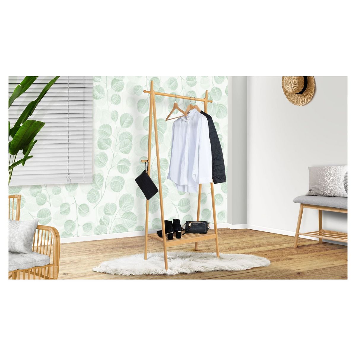 Portant pliable avec étagère en bambou MAOA