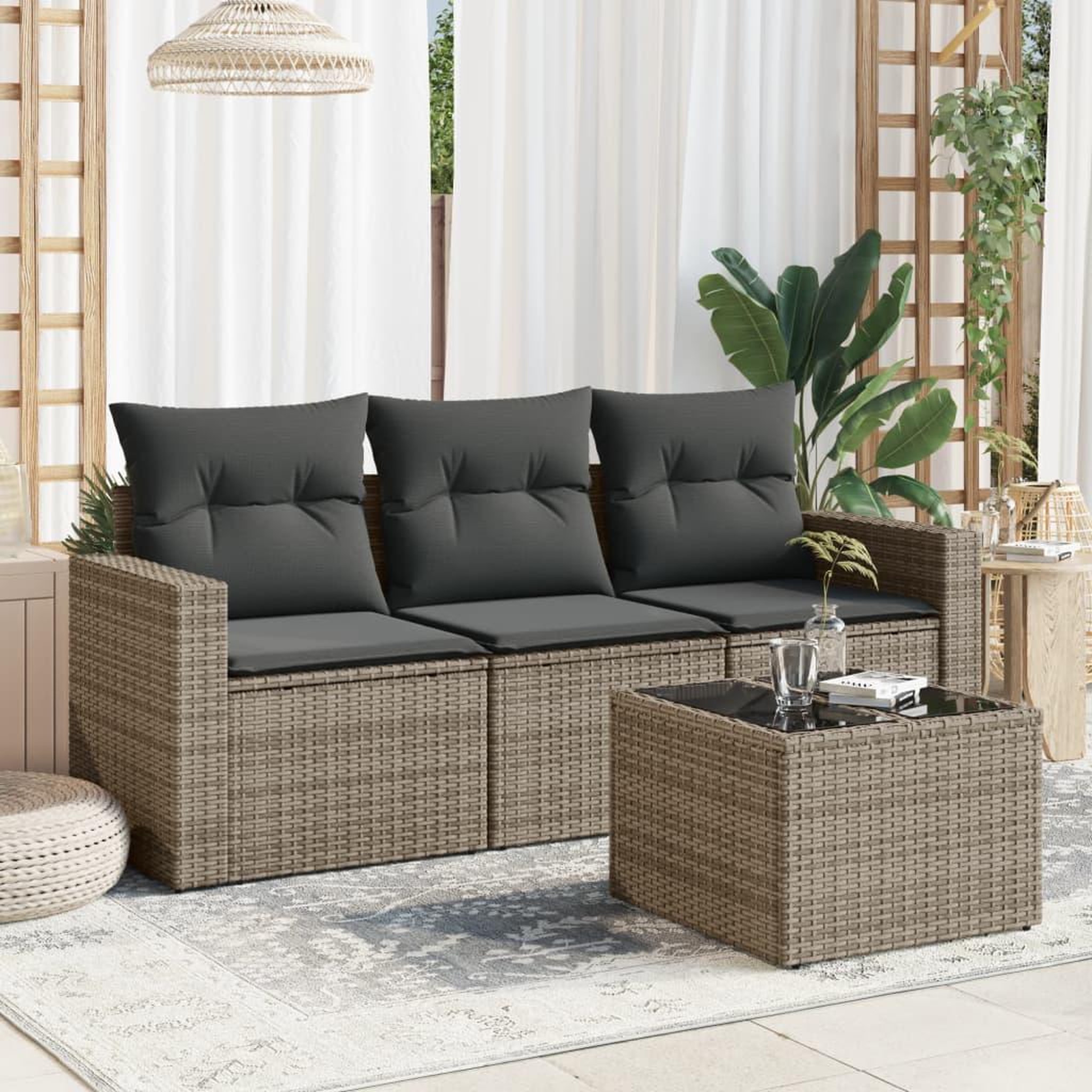 VIDAXL Salon de jardin 4 pcs avec coussins gris resine tressee