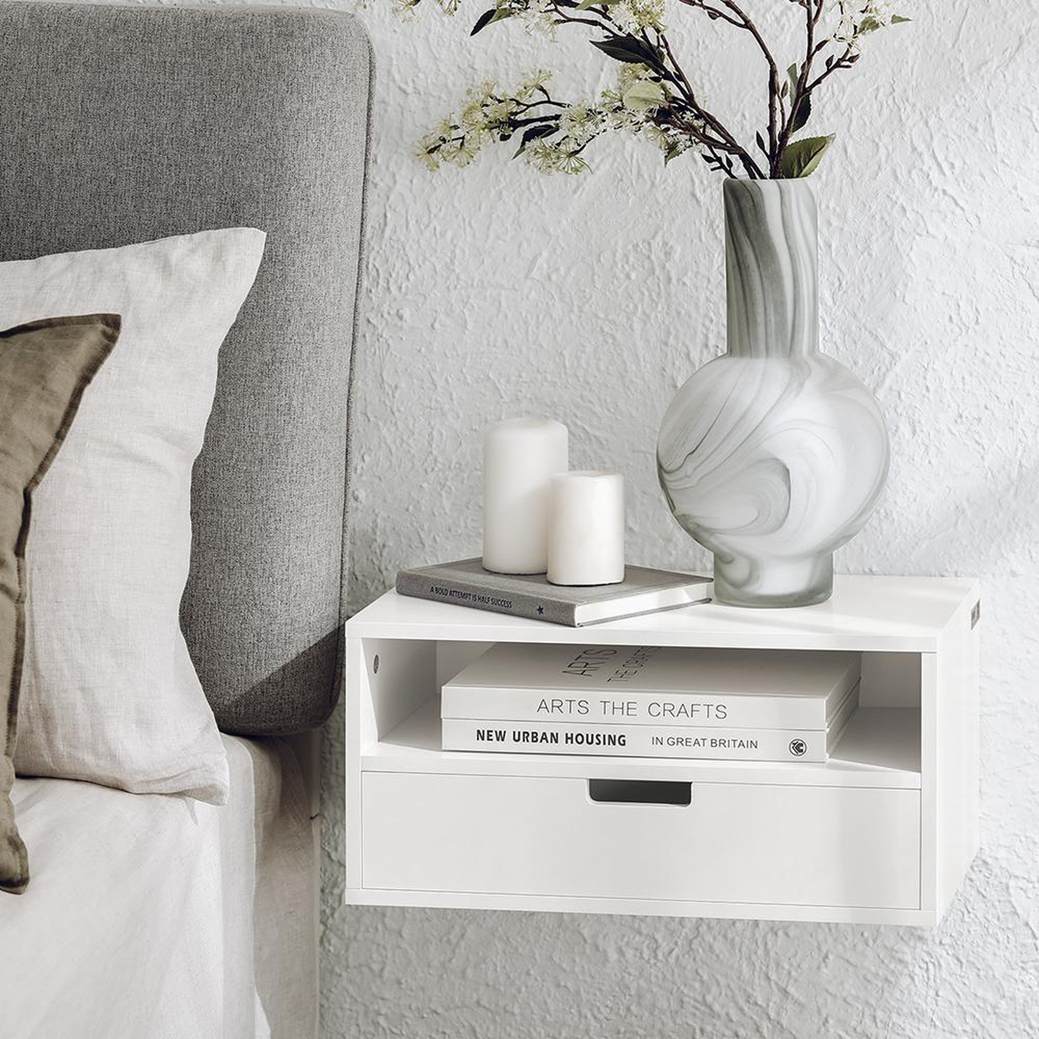 Voir la diapositive 4 : SOBUY Étagère Murale avec Tiroirs Blanc 45x25x22cm NKD03-WX2