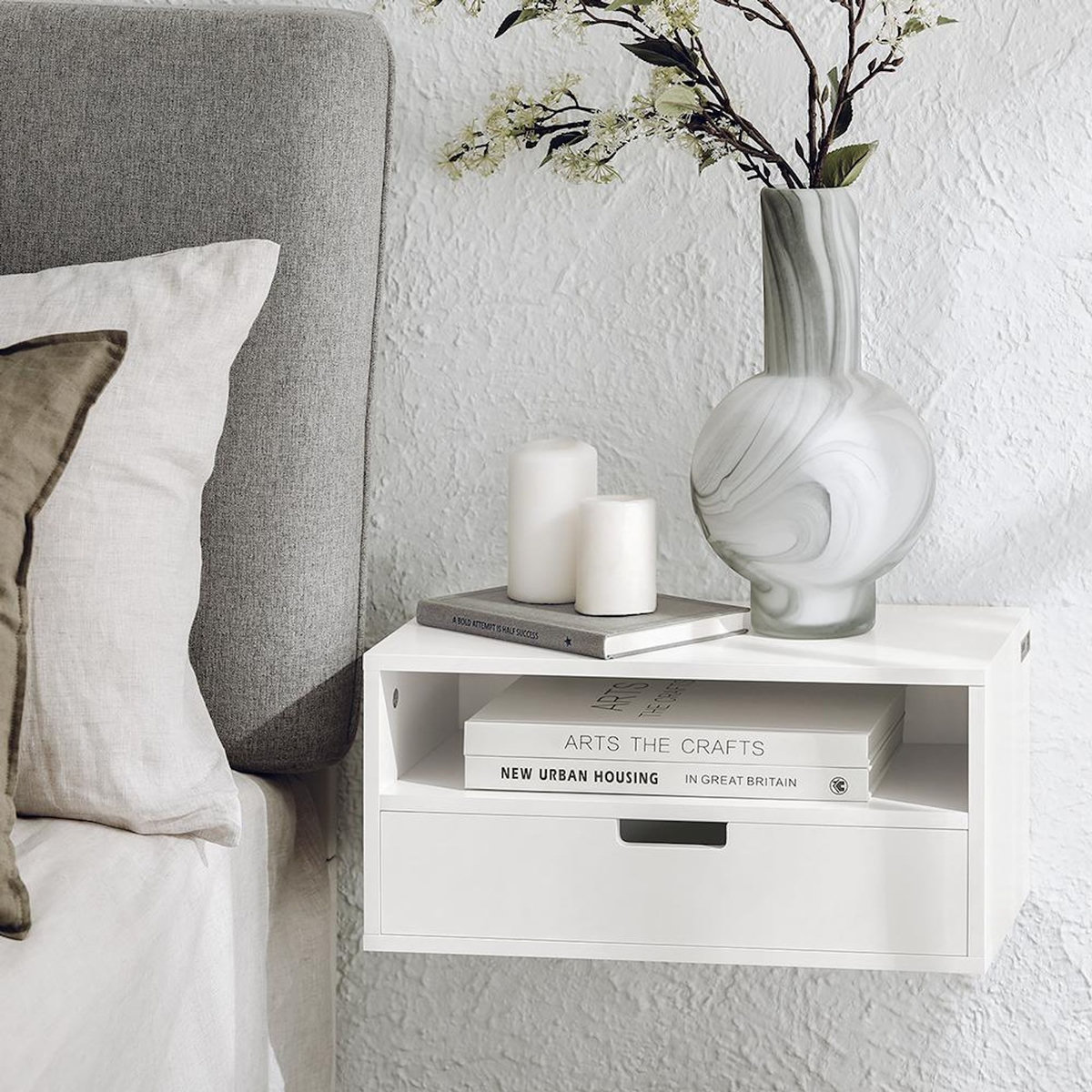 SOBUY Étagère Murale avec Tiroirs Blanc 45x25x22cm NKD03-WX2