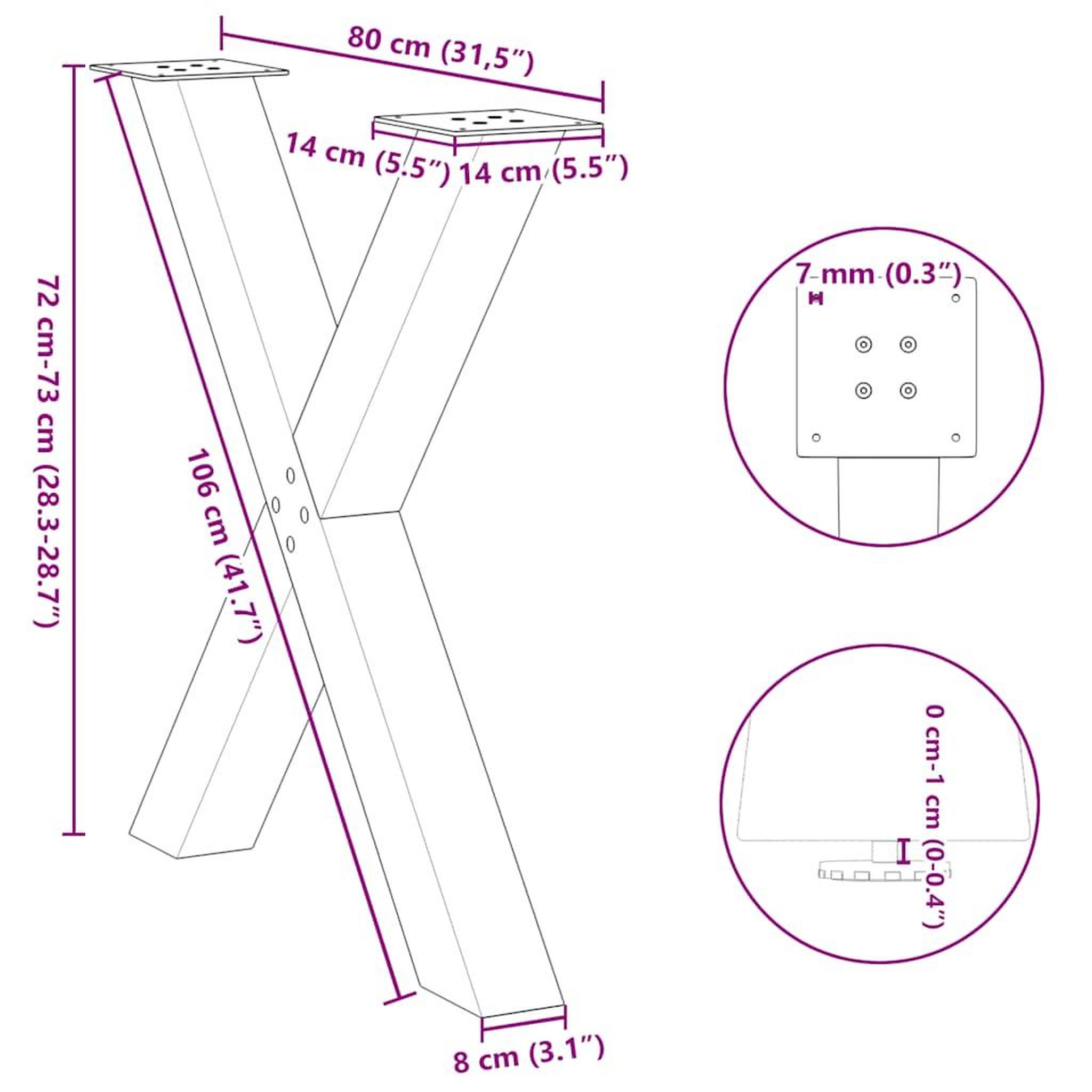 Voir la diapositive 6 : VIDAXL Pieds de table a manger forme de X 3 pcs 80x(72-73) cm acier