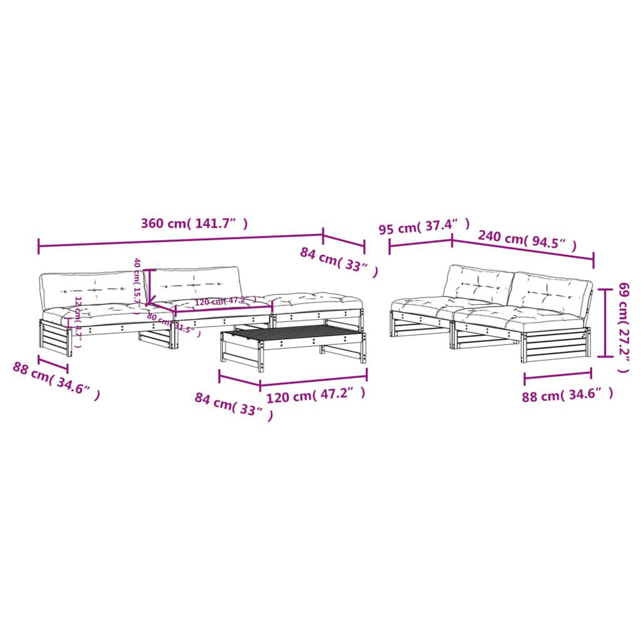 Voir la diapositive 6 : VIDAXL Salon de jardin 6 pcs avec coussins bois de pin impregne