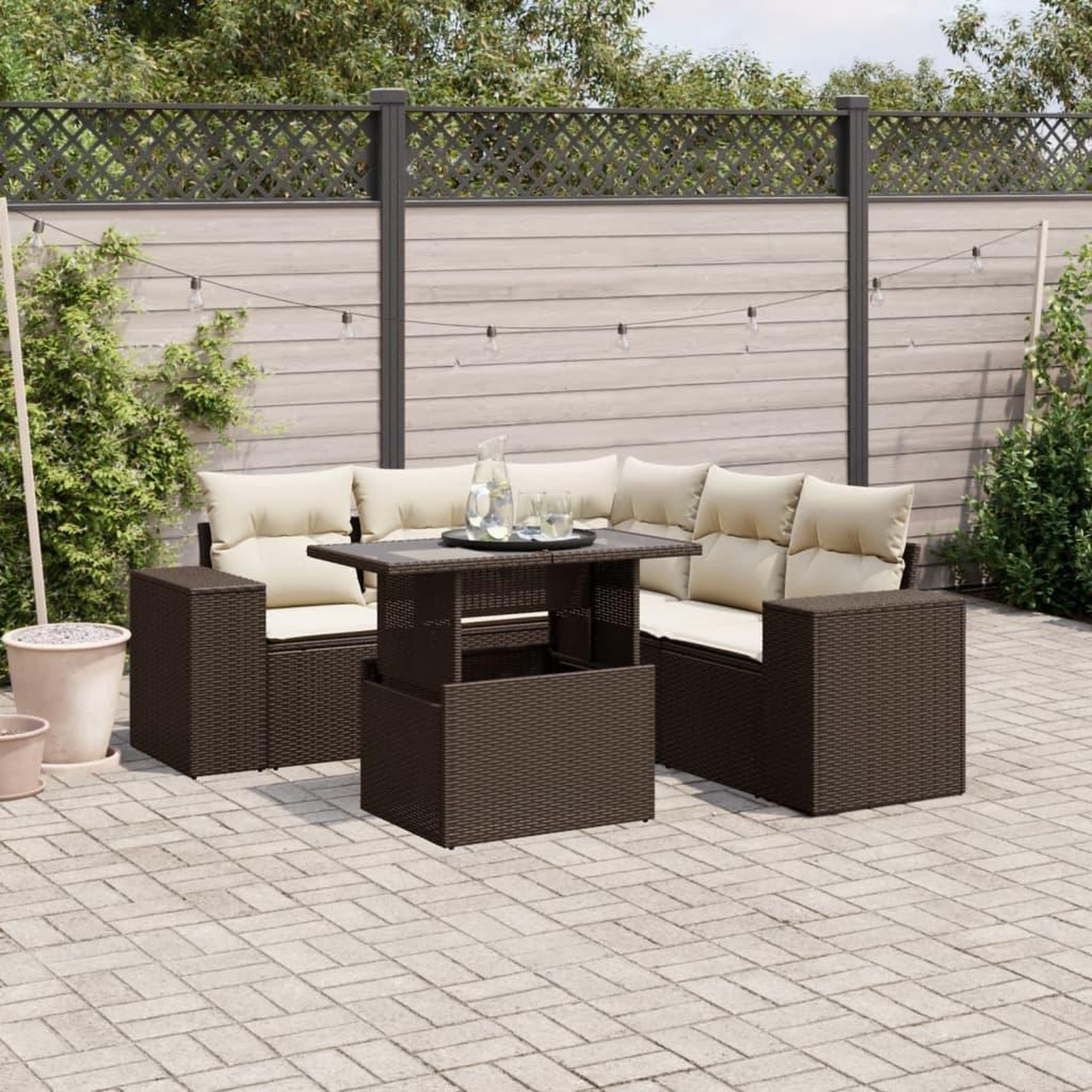 VIDAXL Salon de jardin avec coussins 6 pcs marron resine tressee