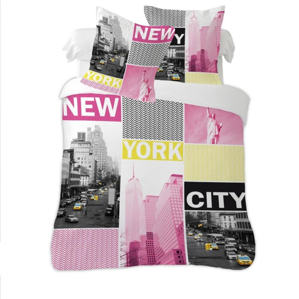 Dourev Housse de couette 240x220 NY GLAMOUROUS + 2 taies 100% coton