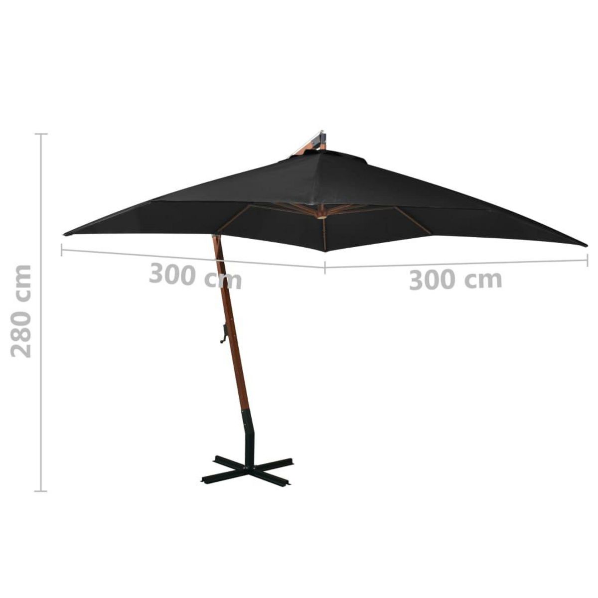 VIDAXL Parasol de jardin suspendu avec mat noir bois de sapin massif