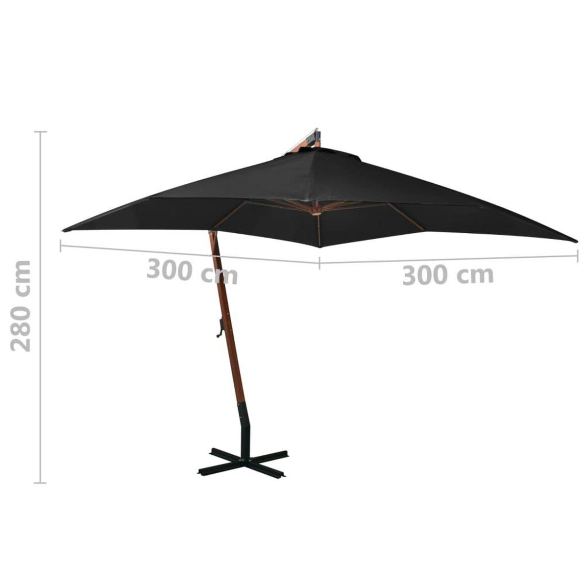 VIDAXL Parasol de jardin suspendu avec mat noir bois de sapin massif