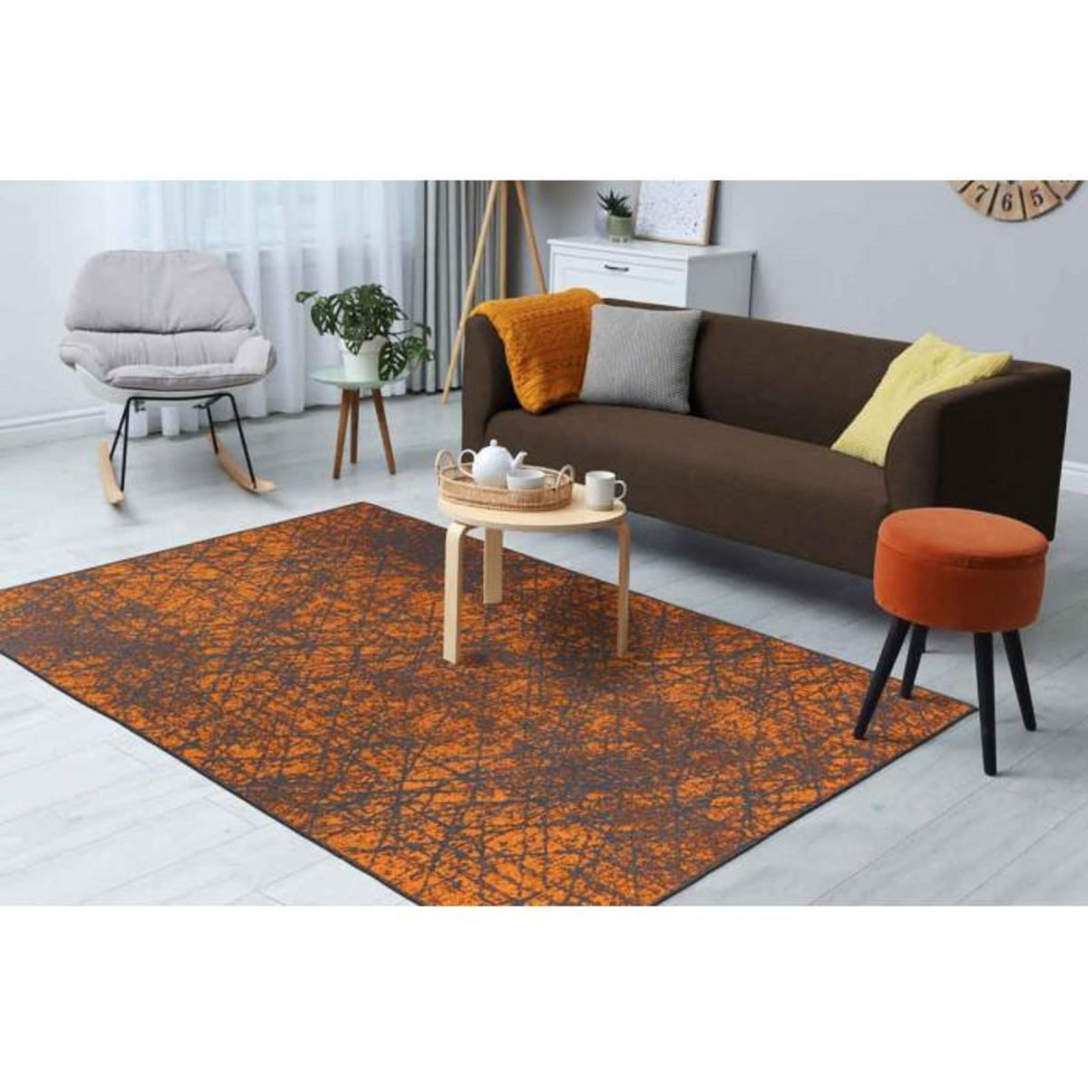 Paris Prix Tapis Tissé à Poils Courts Vintage  Kalevi  Orange