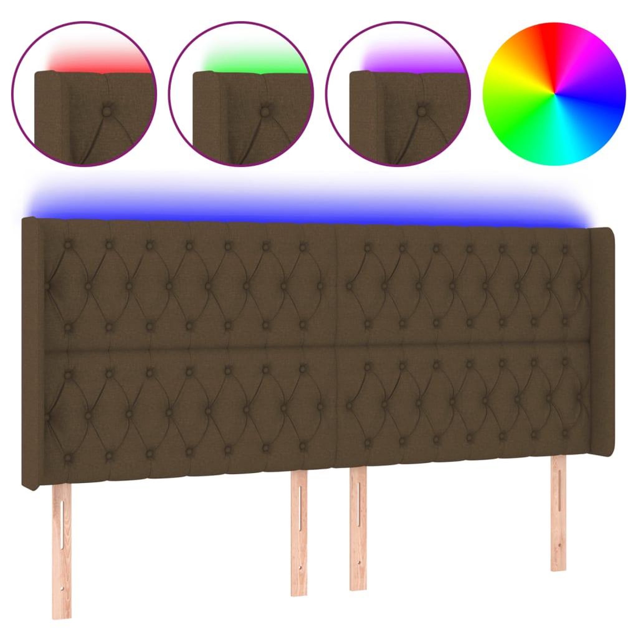 Voir la diapositive 2 : VIDAXL Tete de lit a LED Marron fonce 203x16x118/128 cm Tissu