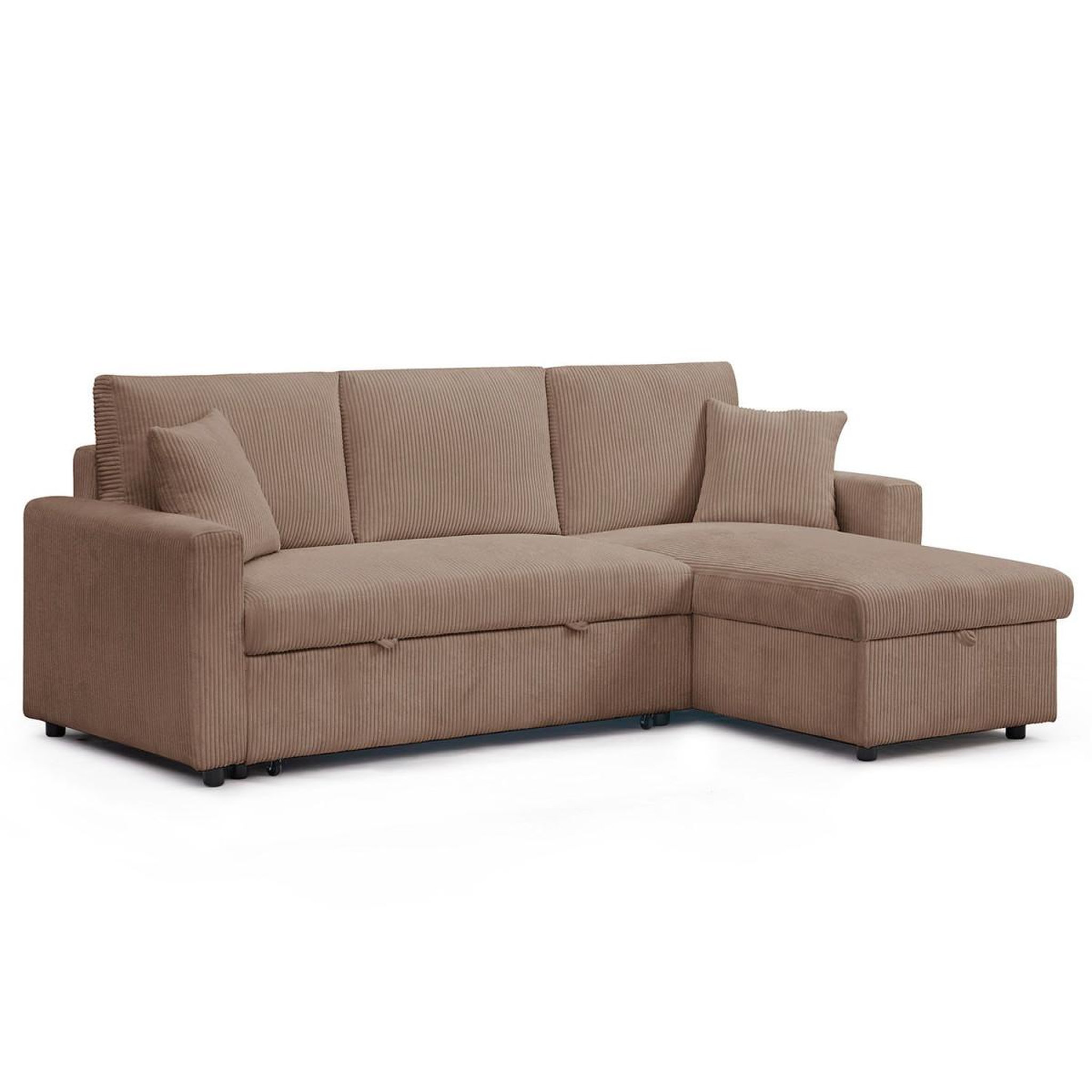 Voir la diapositive 2 : Paris Prix Canapé d'angle convertible  en velours côtelé  brooke  230cm taupe