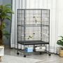 Voir la diapositive 2 : PAWHUT Cage oiseau mobile dim. 78x52x132cm - 4 perchoirs, mangeoires, plateau déjection, étagère - acier époxy gris moucheté