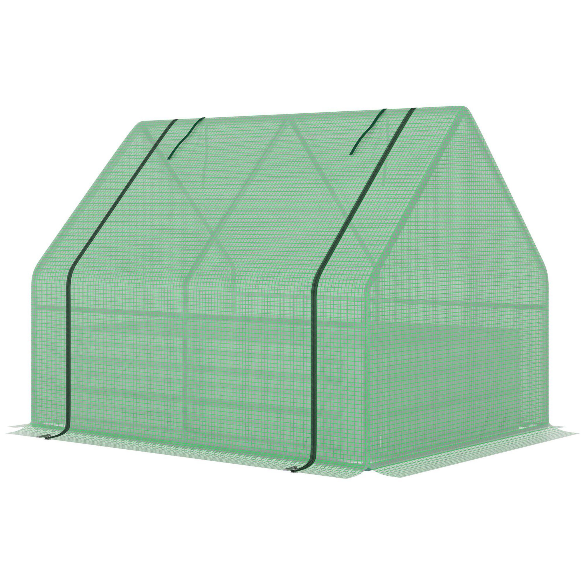 Voir la diapositive 4 : OUTSUNNY Mini serre de jardin serre à tomates avec carré potager - acier thermo-laqué, tôle d'acier ondulée, PE haute densité anti-UV - fenêtre zippée enroulable vert