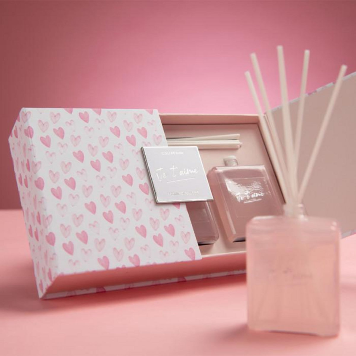 Paris Prix Coffret 3 Huiles Parfumées  Je t'Aime  16cm Mimosa & Rose