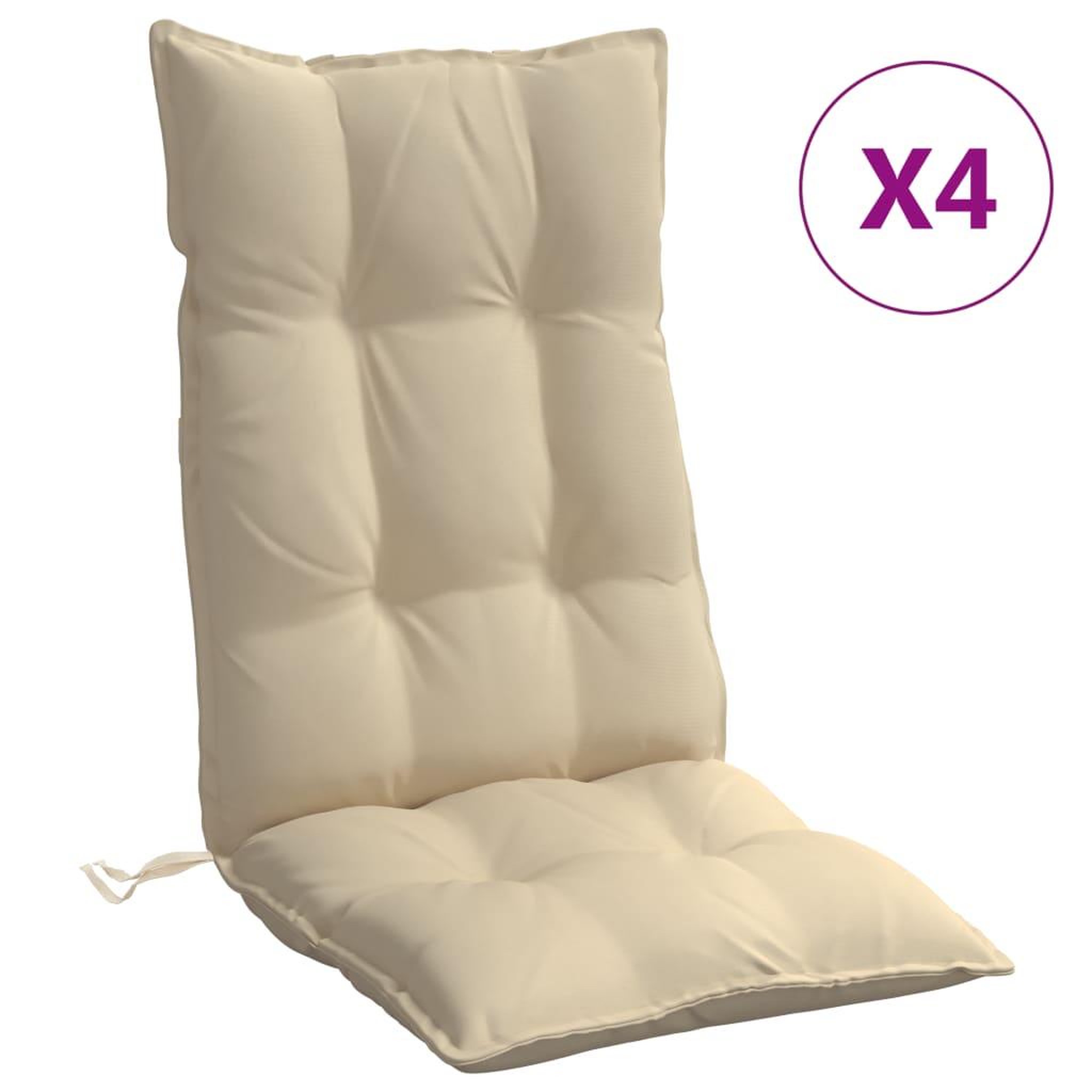 Voir la diapositive 2 : VIDAXL Coussins de chaise a dossier haut lot de 4 beige tissu oxford